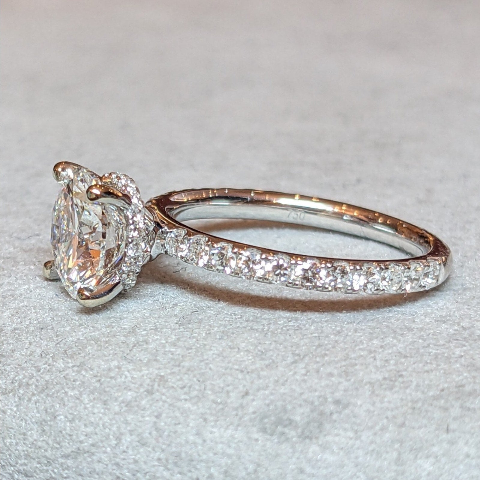 GIA 2.03 ct Round Diamond w/ Hidden Halo Ring in 18k White Gold