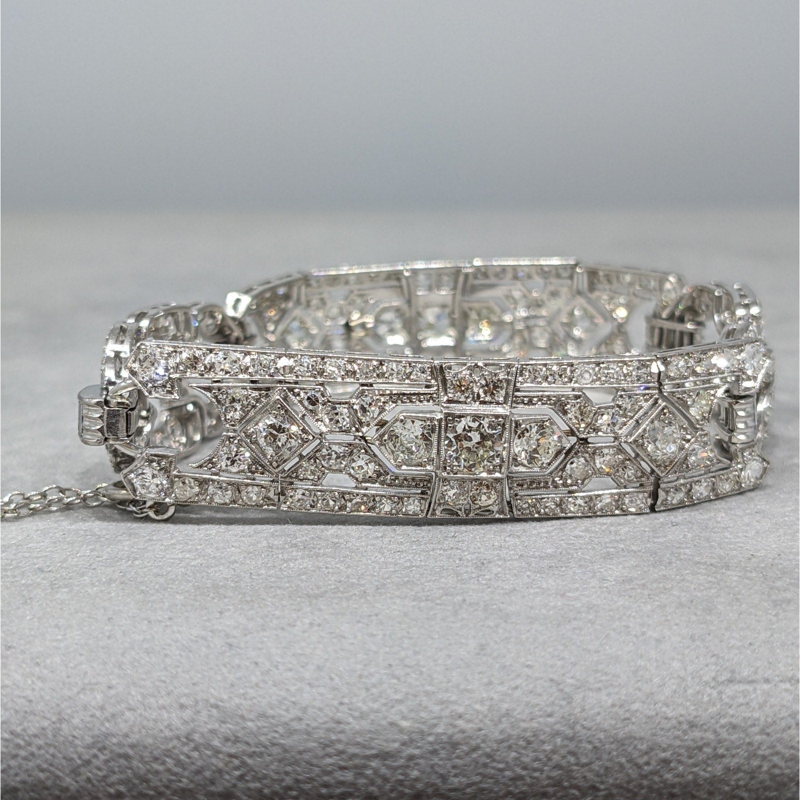 Art Deco Euro cut Diamond Bracelet .50 inch wide in Plat/14k chain