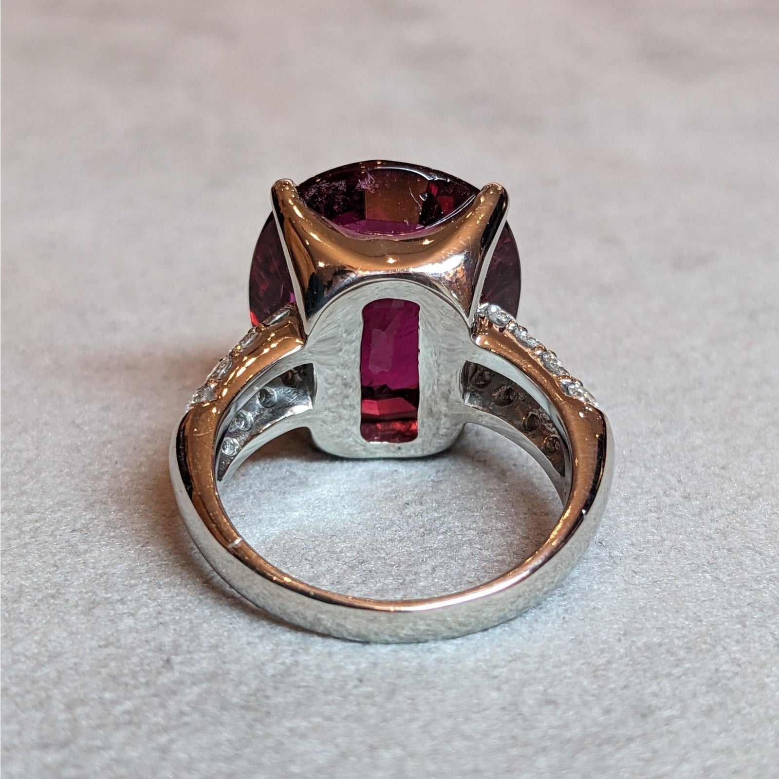 GIA 10.25ct Oval Rubellite Cocktail Ring with Diamonds in Platinum