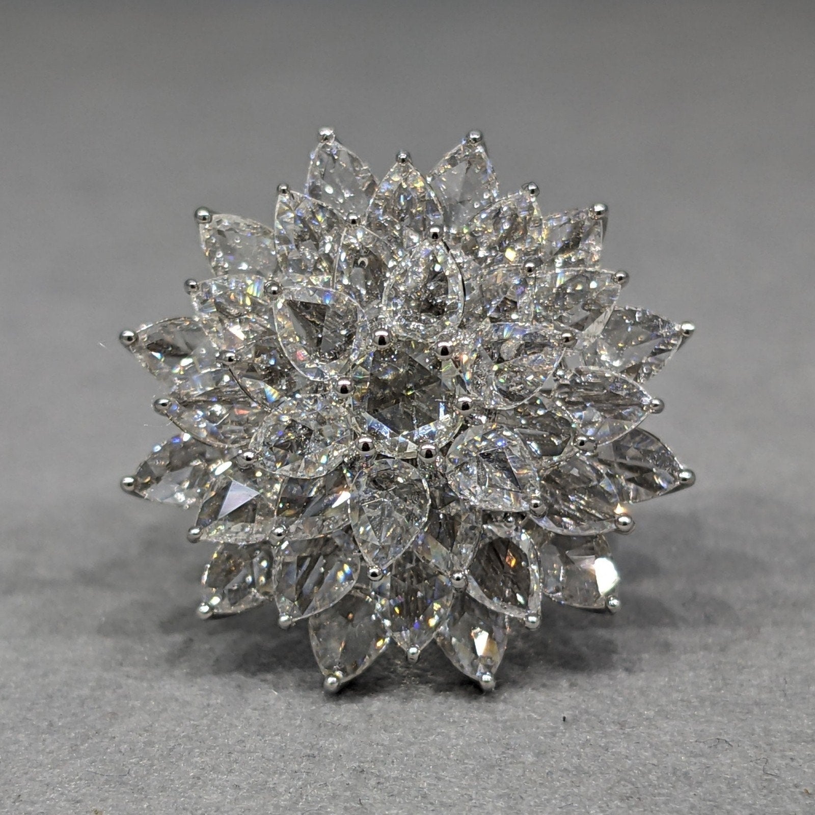 Natural Diamond Flower Cluster Flower Cocktail Ring in 18k White Gold