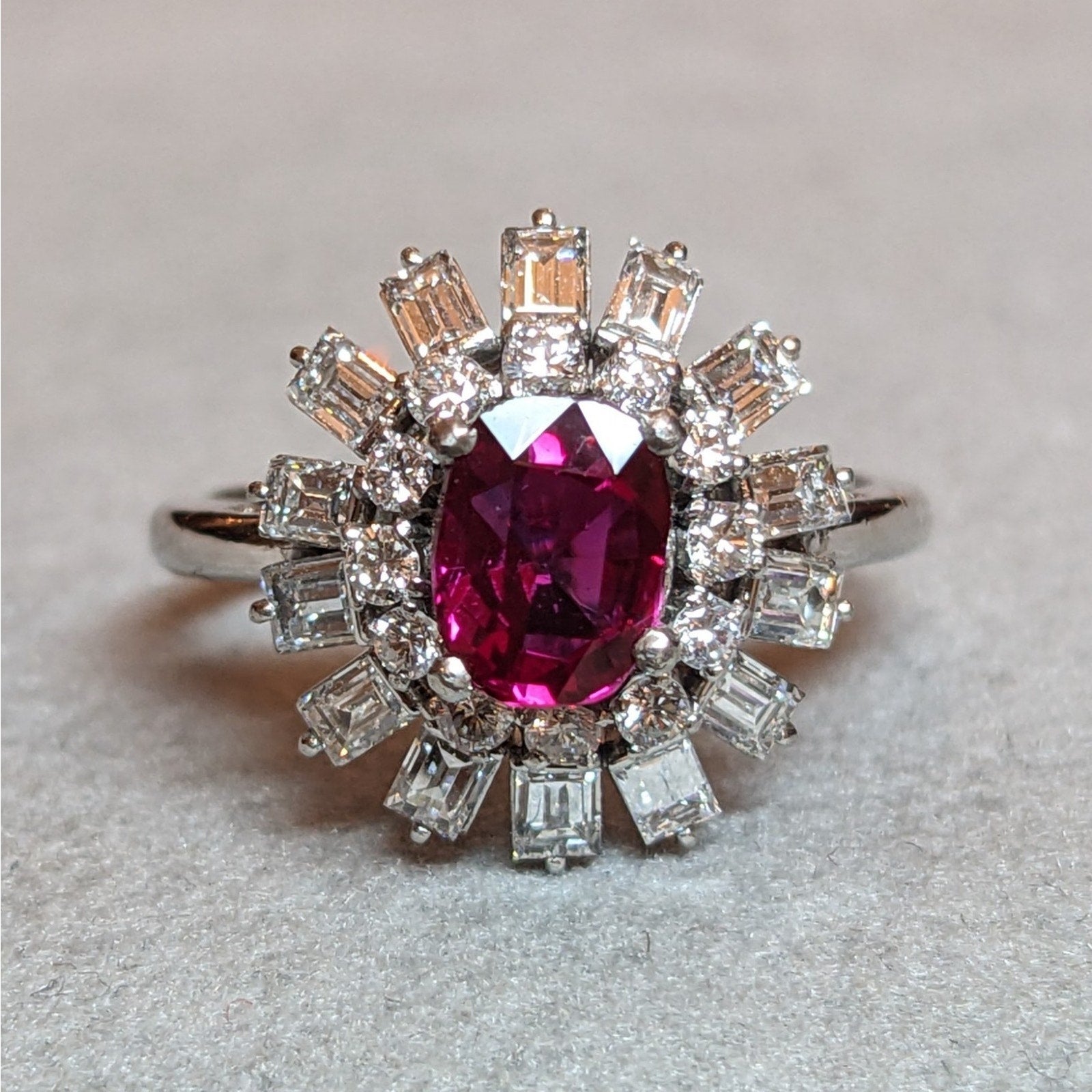 Certified Natural Unheated Ruby and Diamond Ring in Platinum