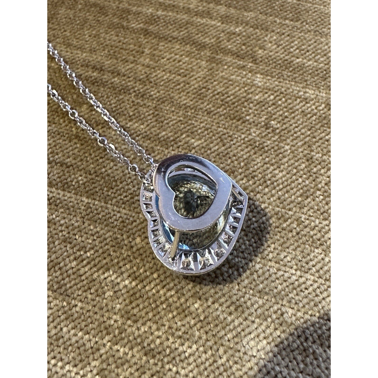 Heart Aquamarine & Diamond Halo Pendant Necklace Platinum & 14k Chain