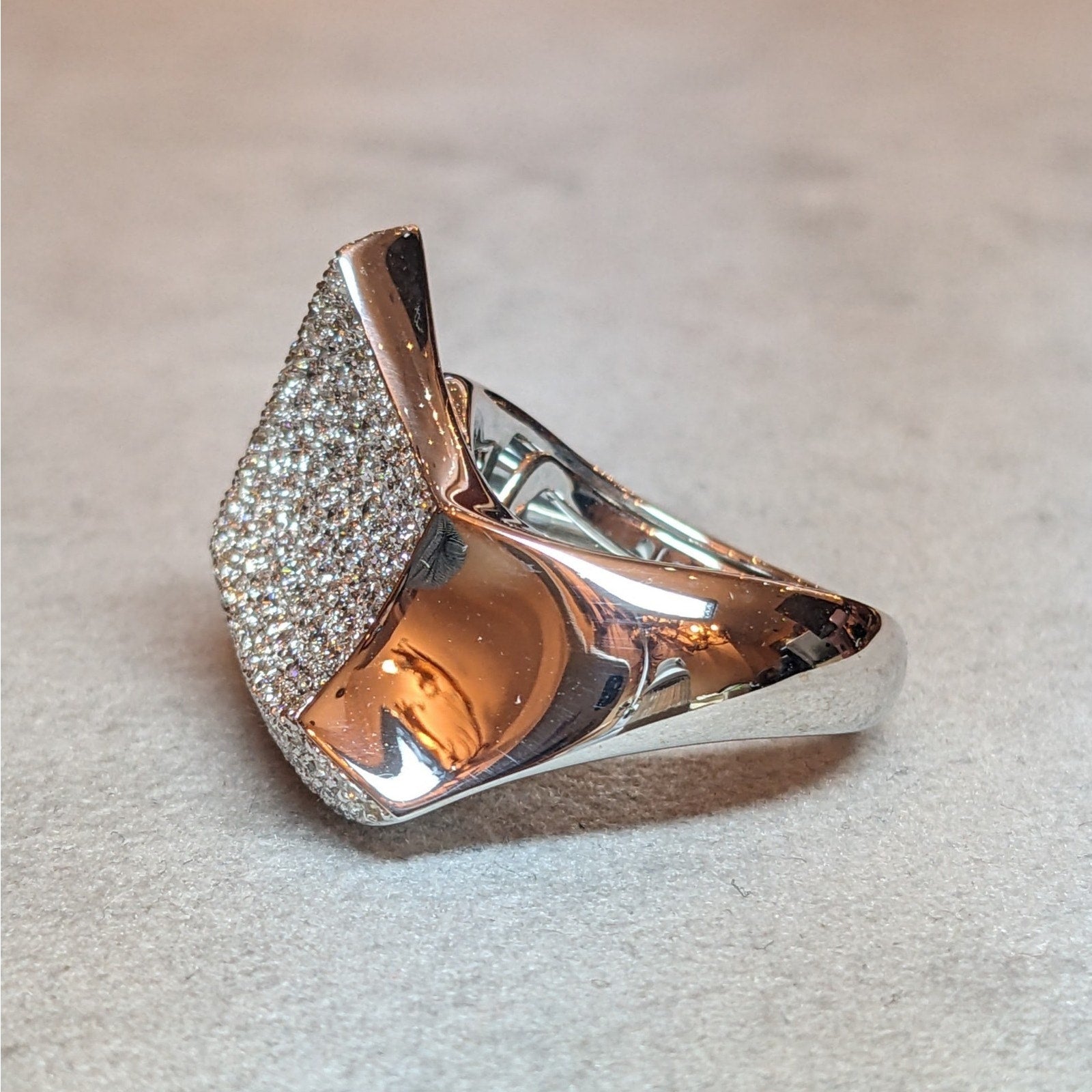 Pave Diamond Cocktail Ring in 18k White Gold