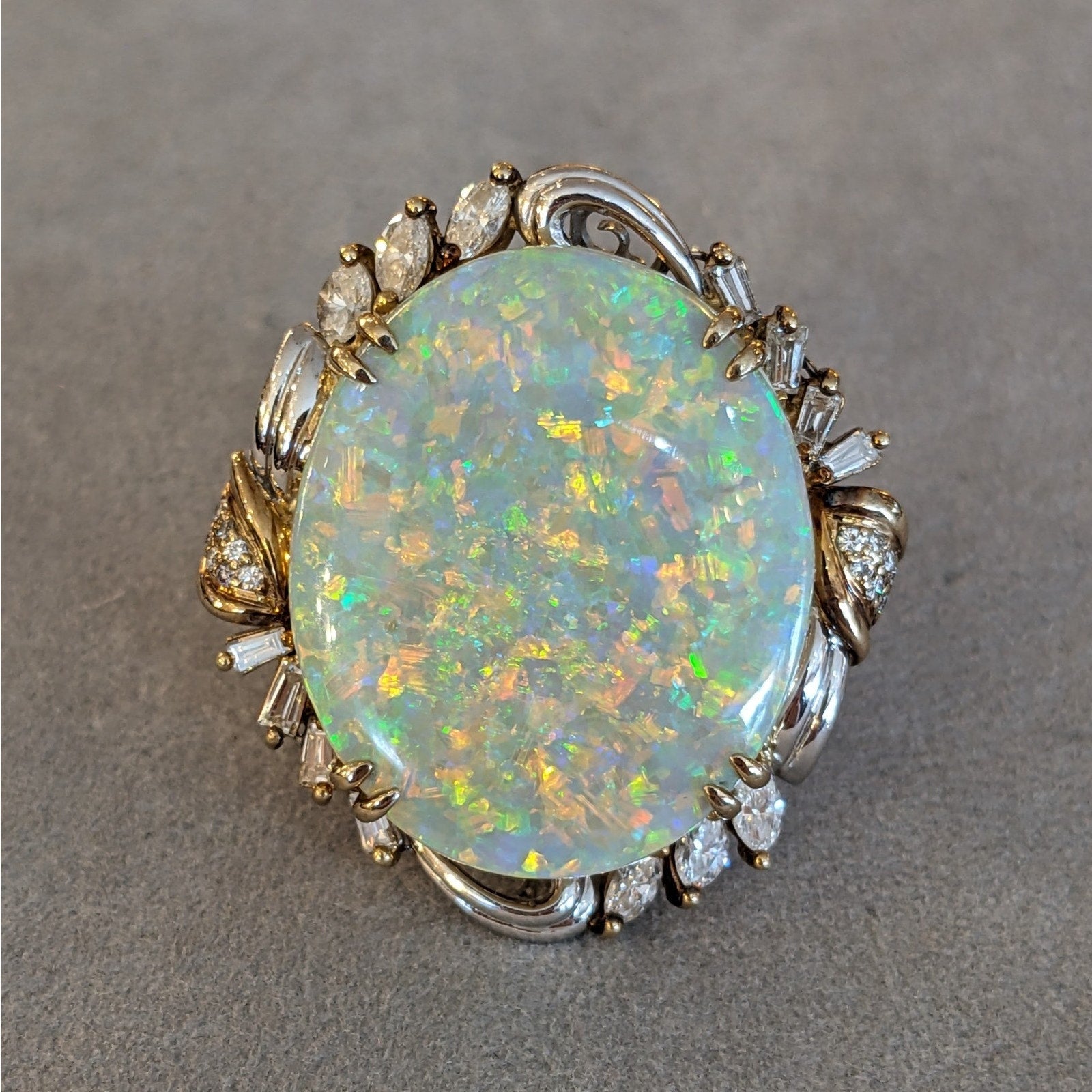 Natural 22.69 ct Opal and Diamond Ring in Platinum and 18k Yellow Gold