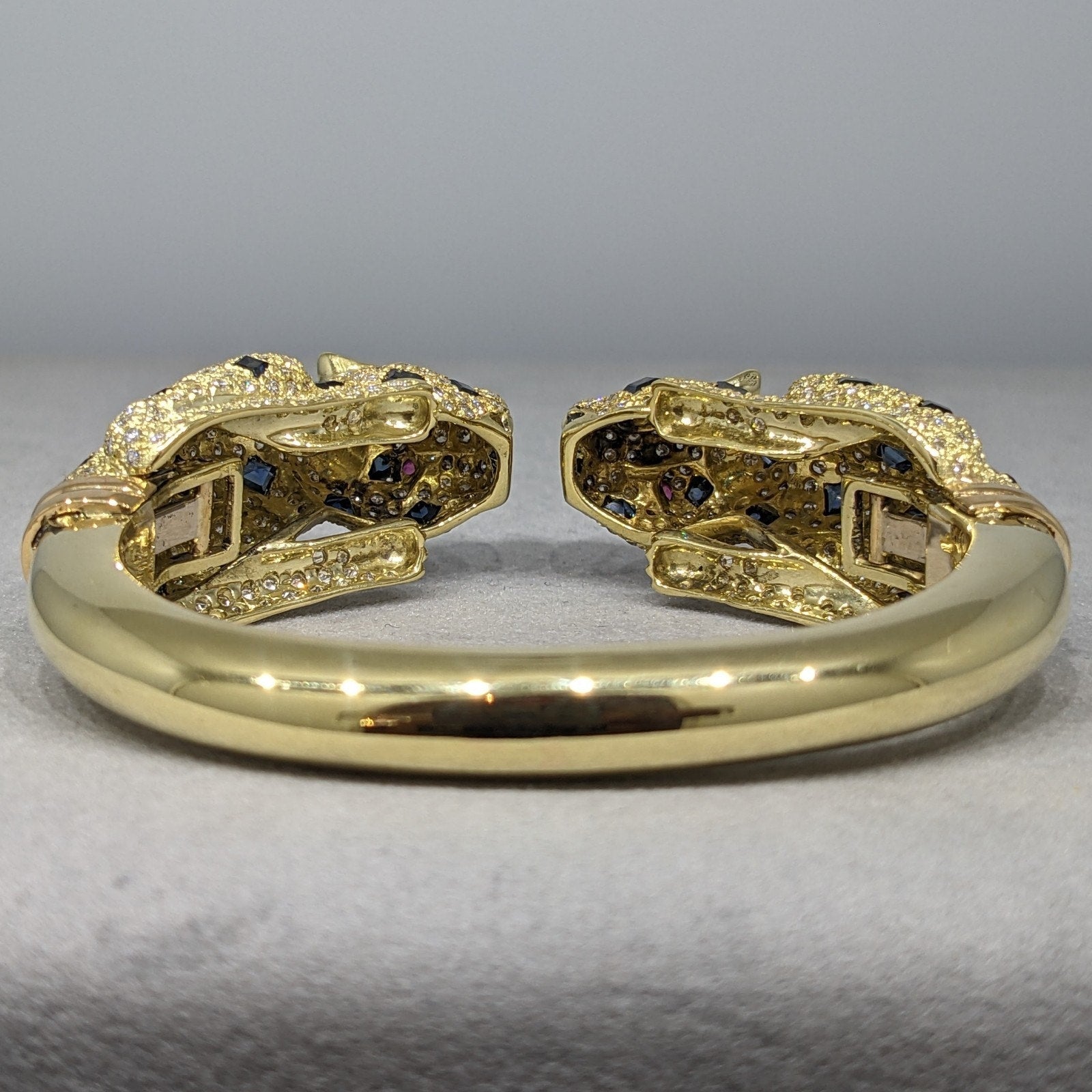 Panther Diamond and Sapphire Pave Bangle Bracelet in 18k Yellow Gold