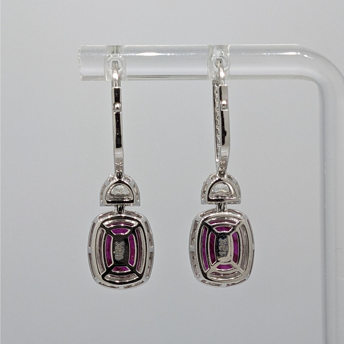 GIA Unheated Cushion Ruby & Diamond Drop Earrings in 18k White Gold
