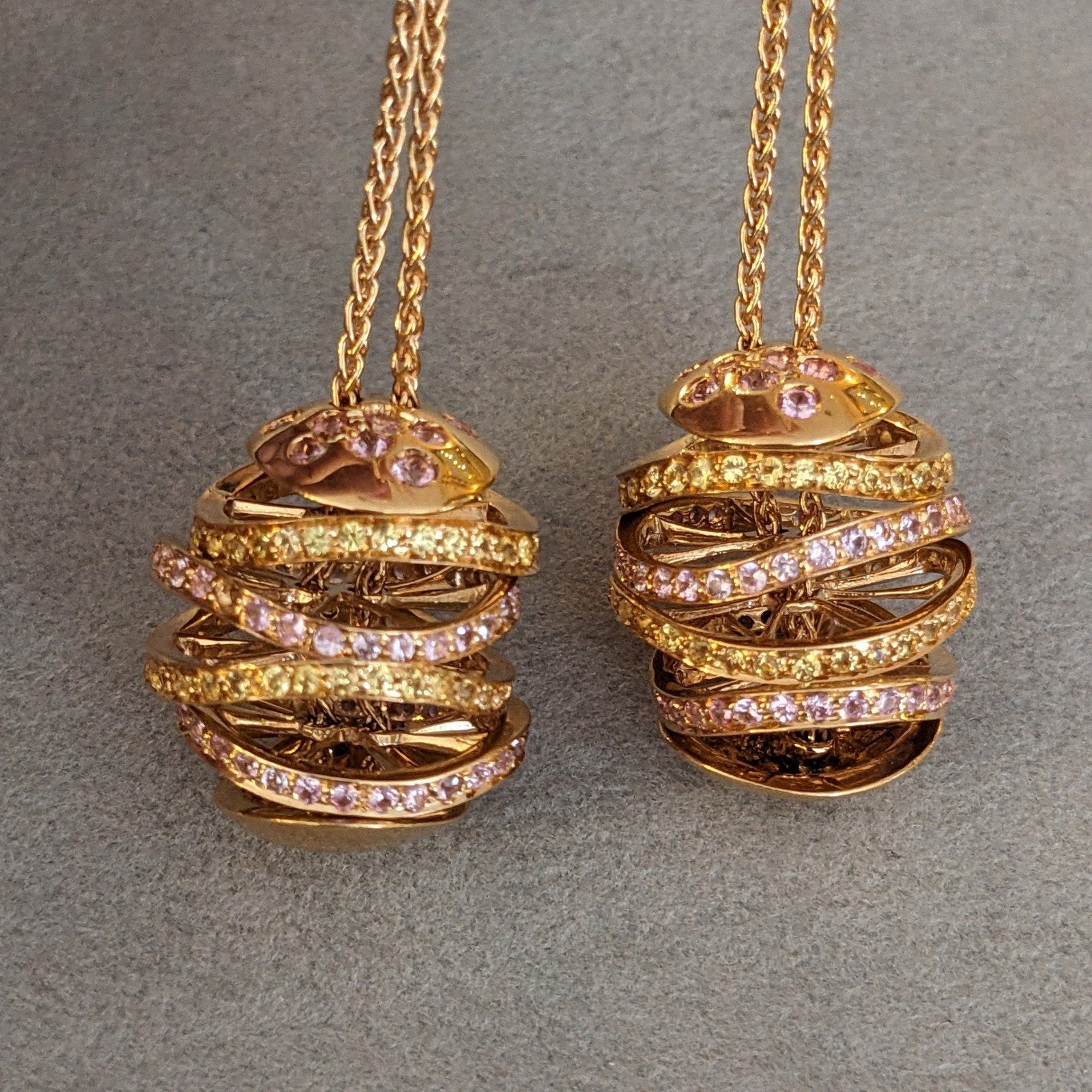 iO Si Italy Pink and Yellow Sapphire Bauble Earrings in 18k Gold