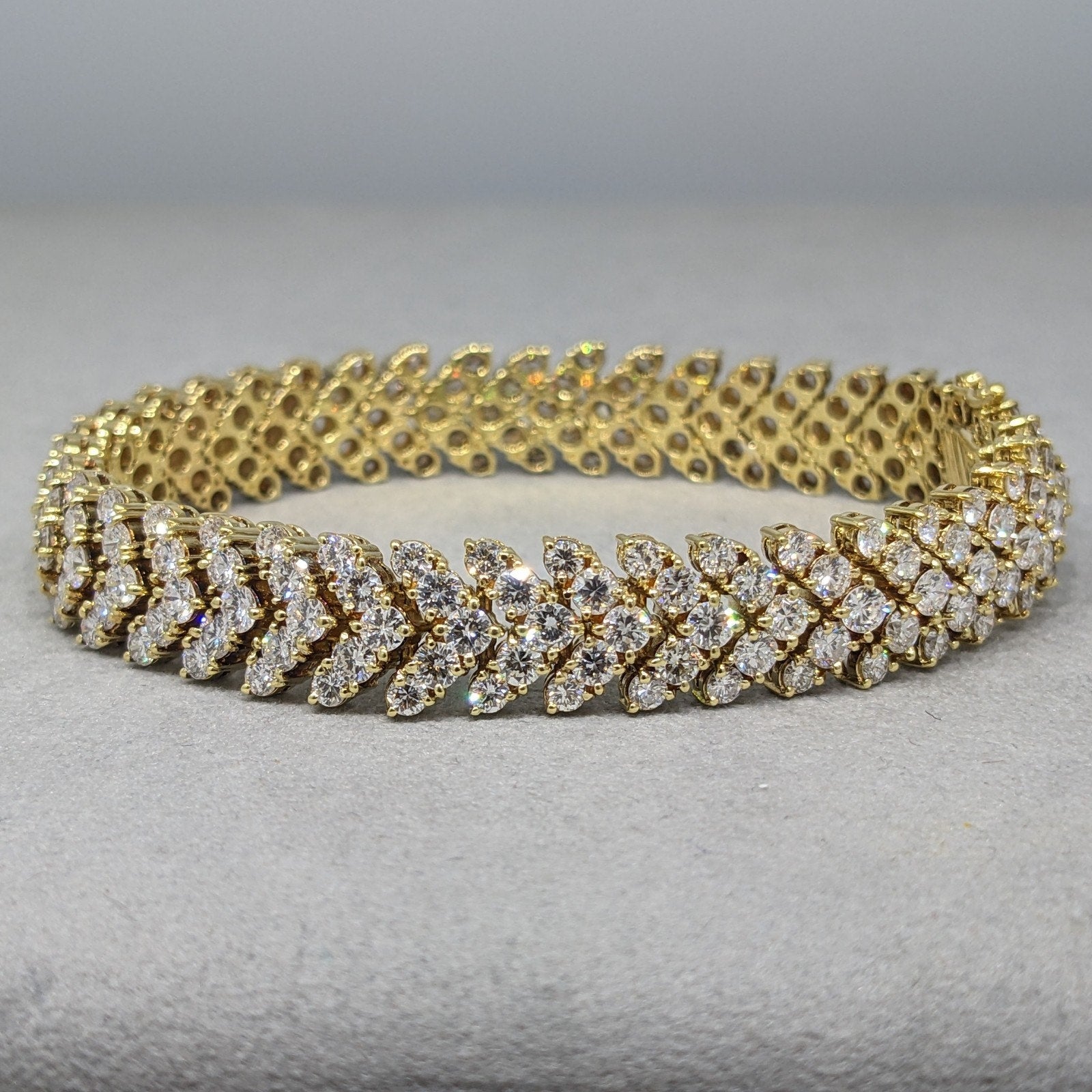 Round Diamond Wide Chevron Bracelet 11.5 ctw in 18k Yellow Gold