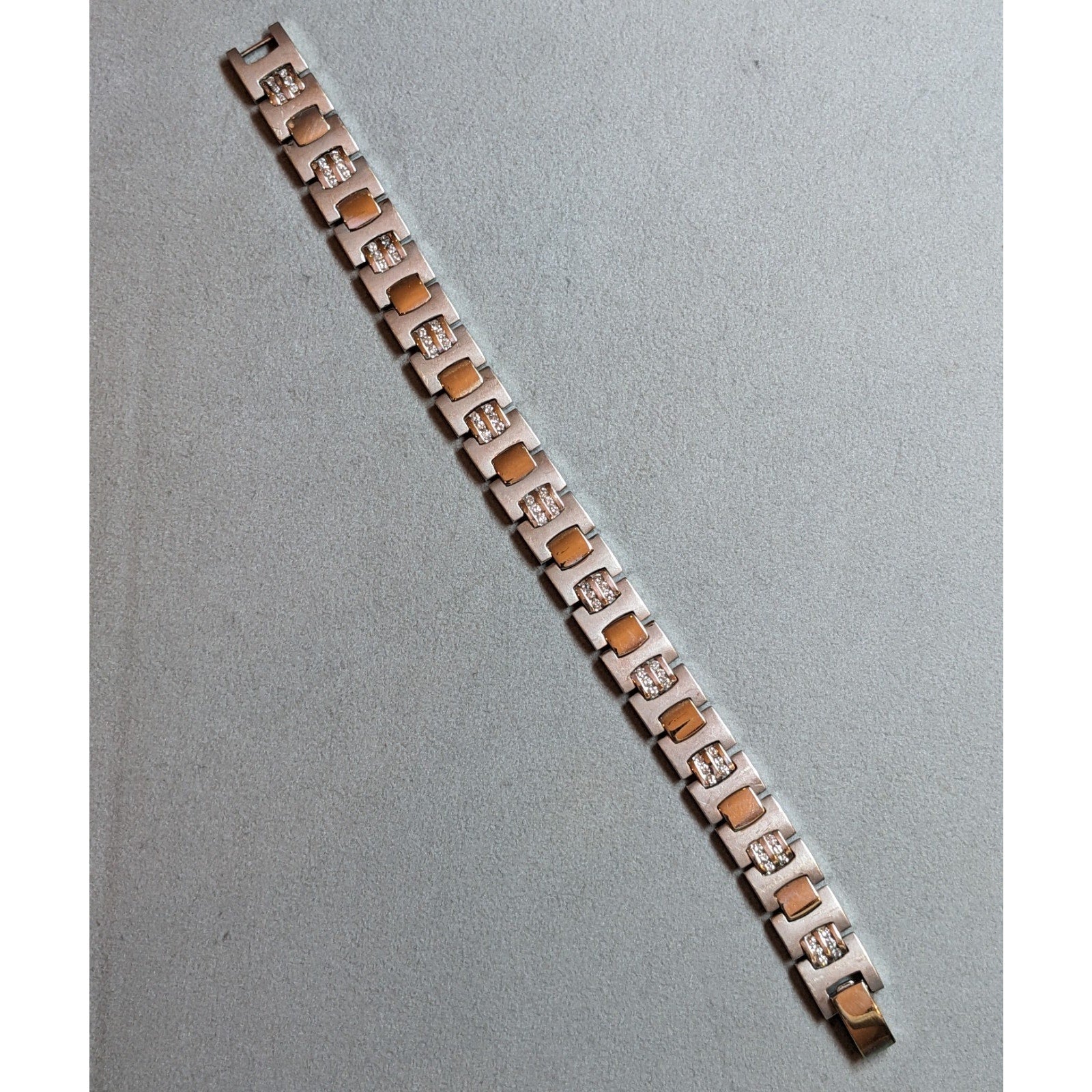 Wide Diamond Link Bracelet -8" long -in 14k Yellow White Gold