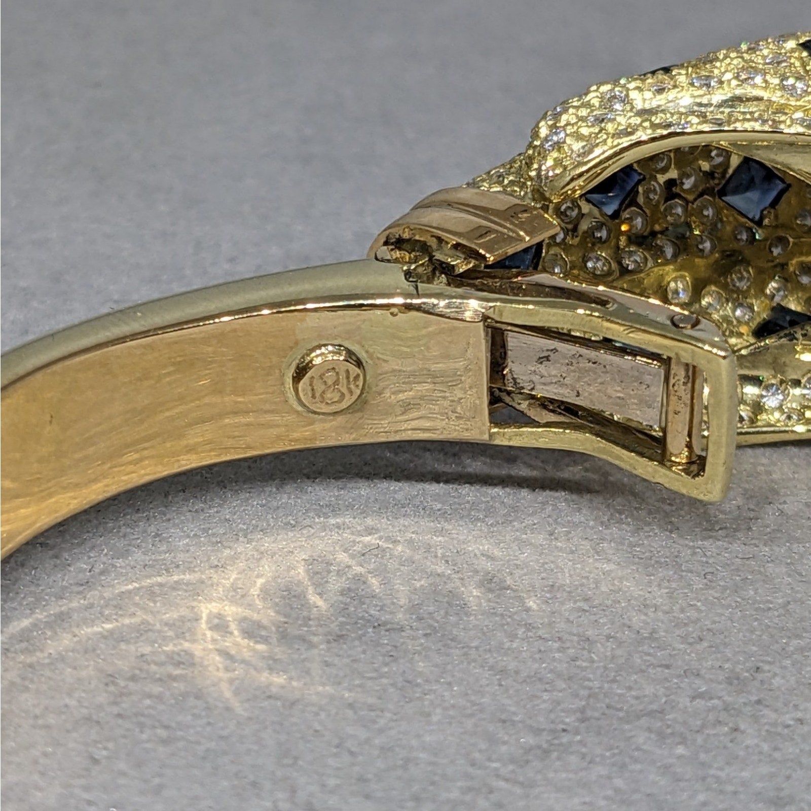 Panther Diamond and Sapphire Pave Bangle Bracelet in 18k Yellow Gold