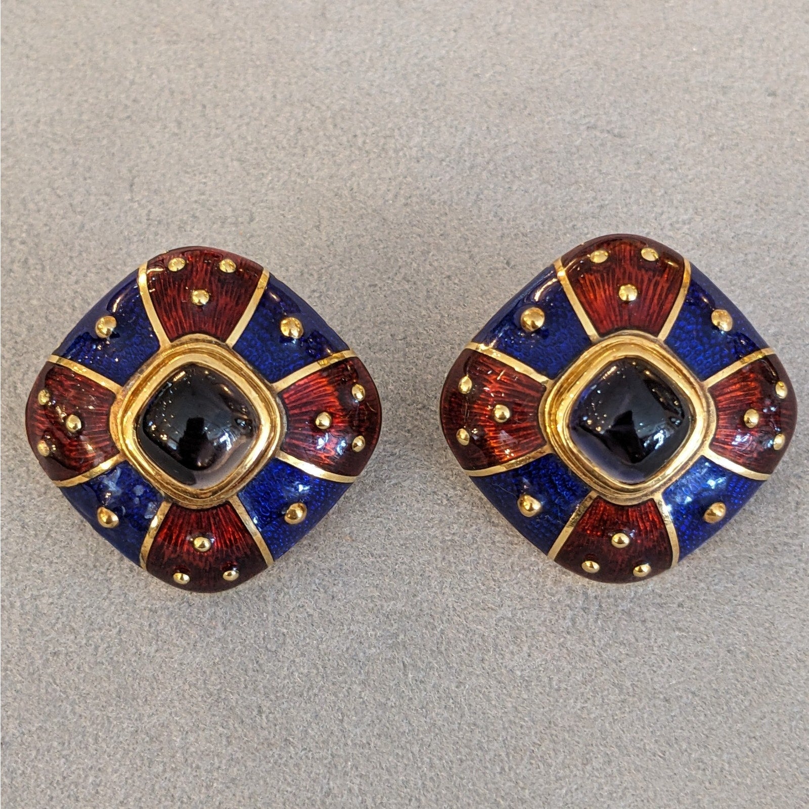 Mavito Enamel and Gemstone Button Earrings in 18k Yellow Gold