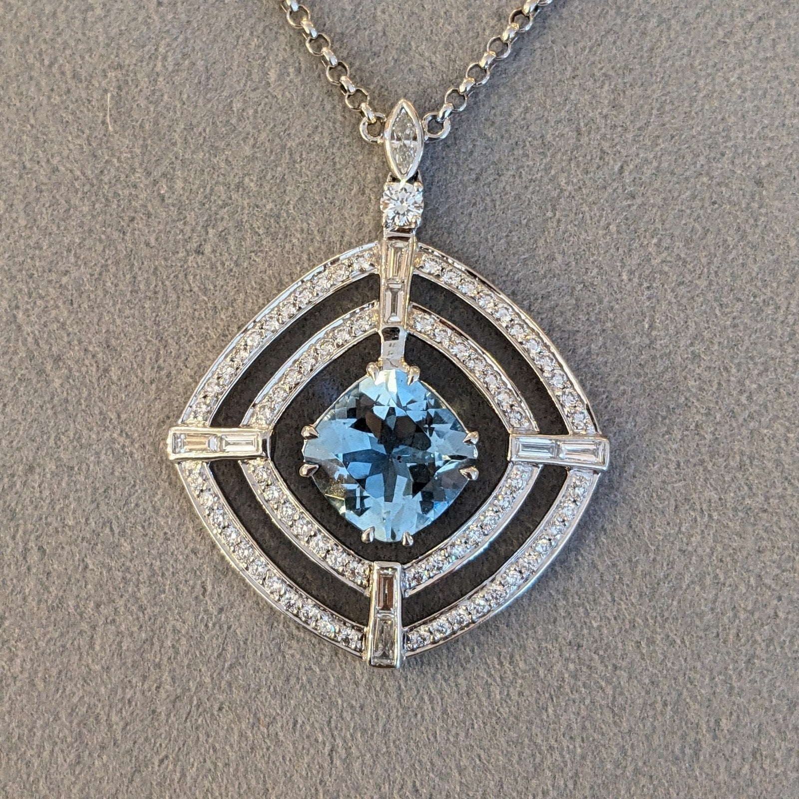 Natural Aquamarine and Diamond Pendant Necklace in 18k White Gold