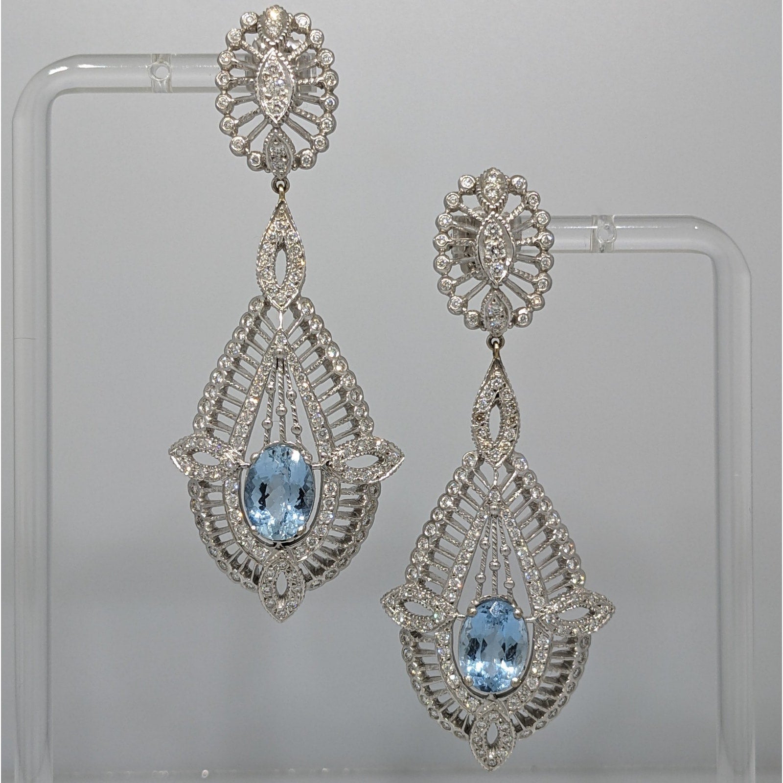 Doris Panos Aquamarine and Diamond Earrings in 18k White Gold
