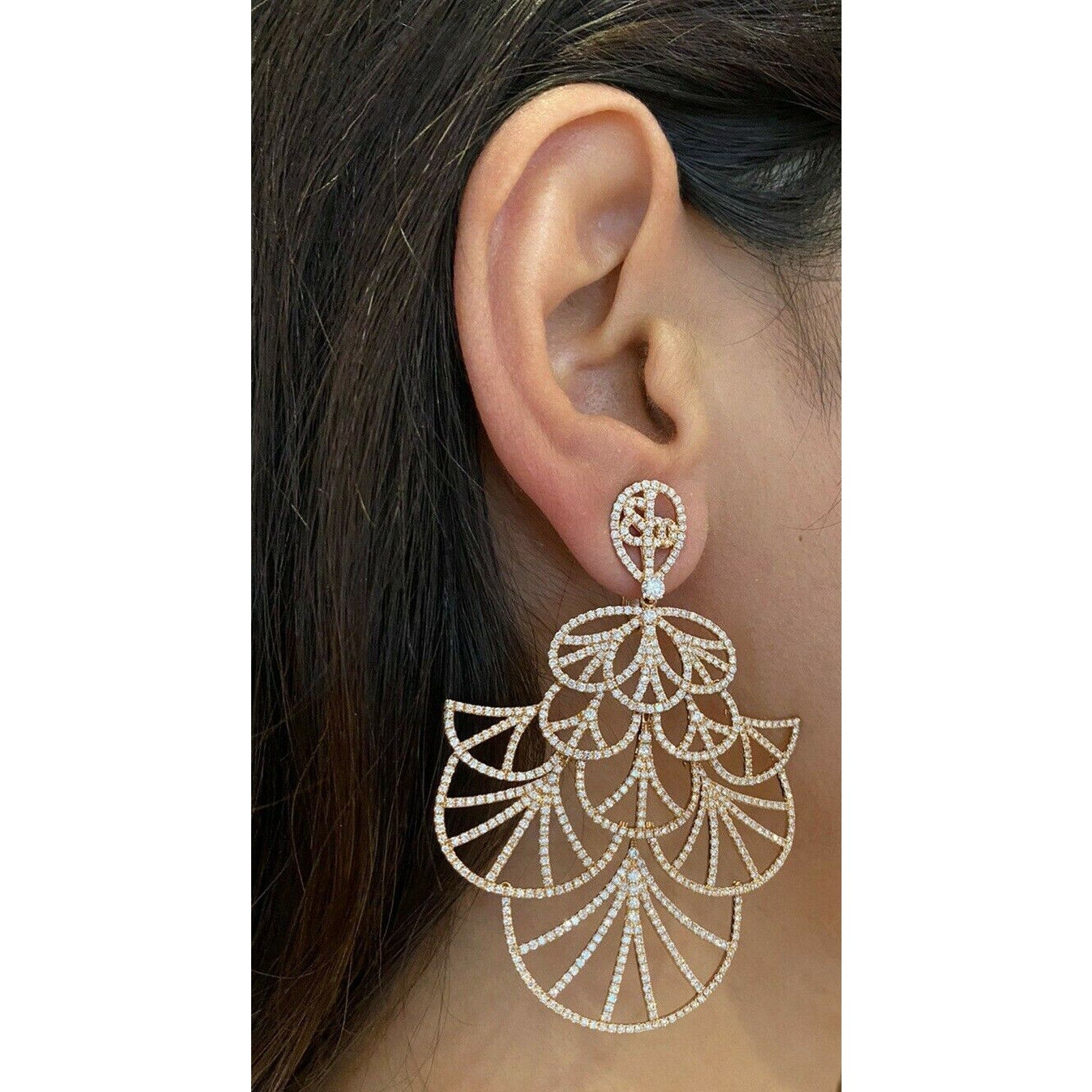 Tiered Diamond Chandelier Earrings with 9.50 cttw in 18k Rose Gold