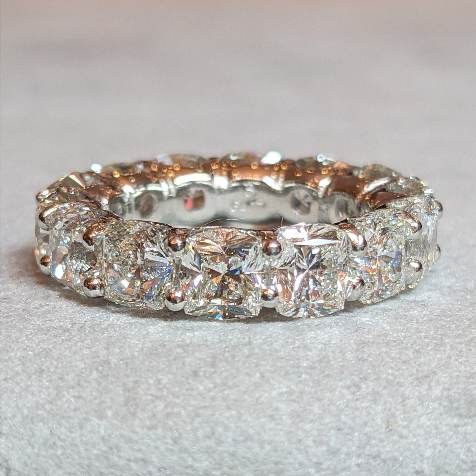 Cushion Cut Diamond Eternity Band Ring 10.00 cttw Size 6.75 in Platinum