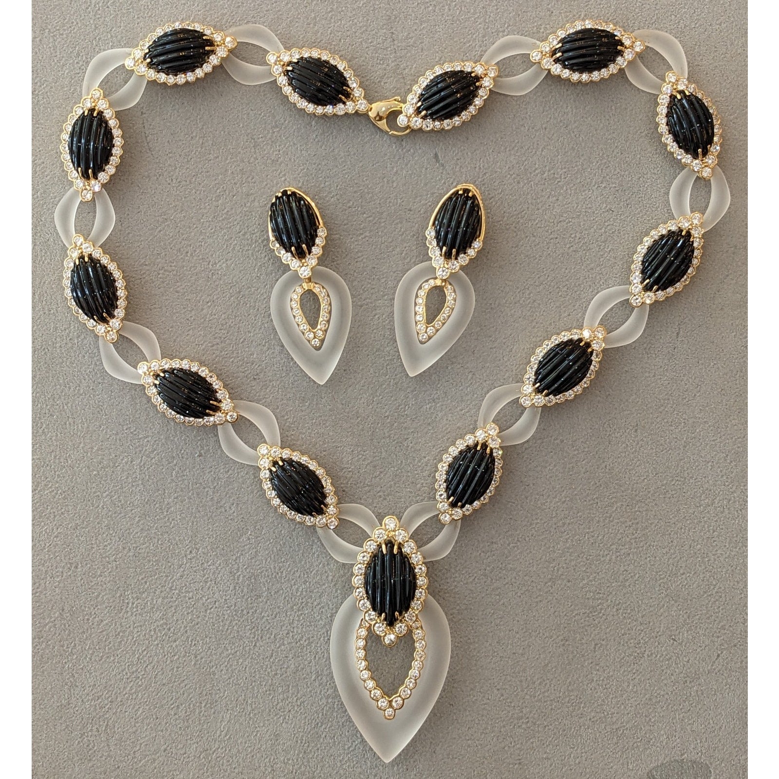 Diamond, Onyx, and Rock Crystal and Black Stone Necklace Set in 18k Yellow Gold