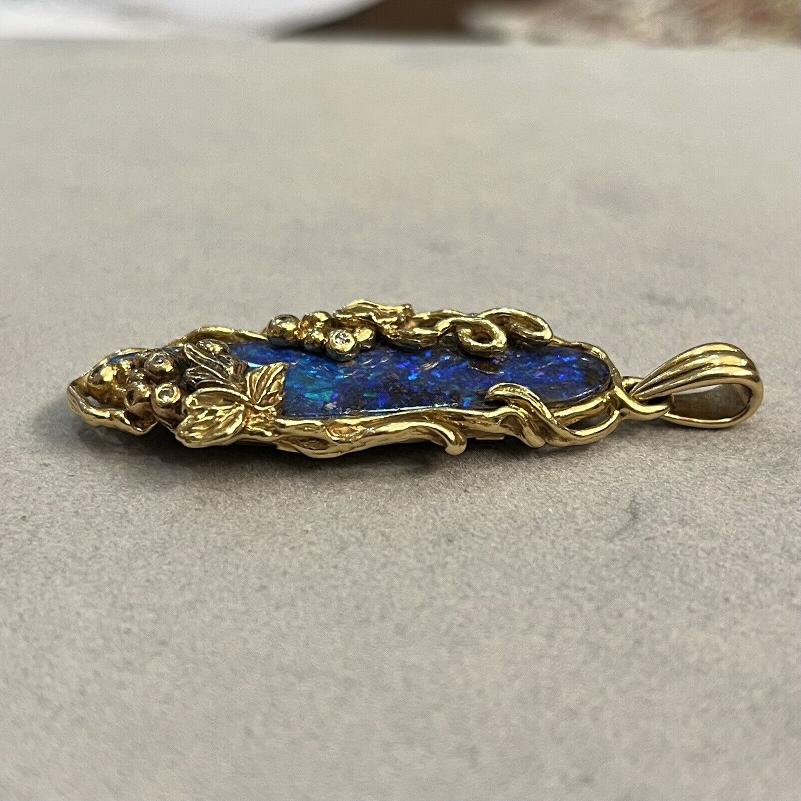 Boulder Opal 19.57 ct and Diamond Pendant in 18k Yellow Gold