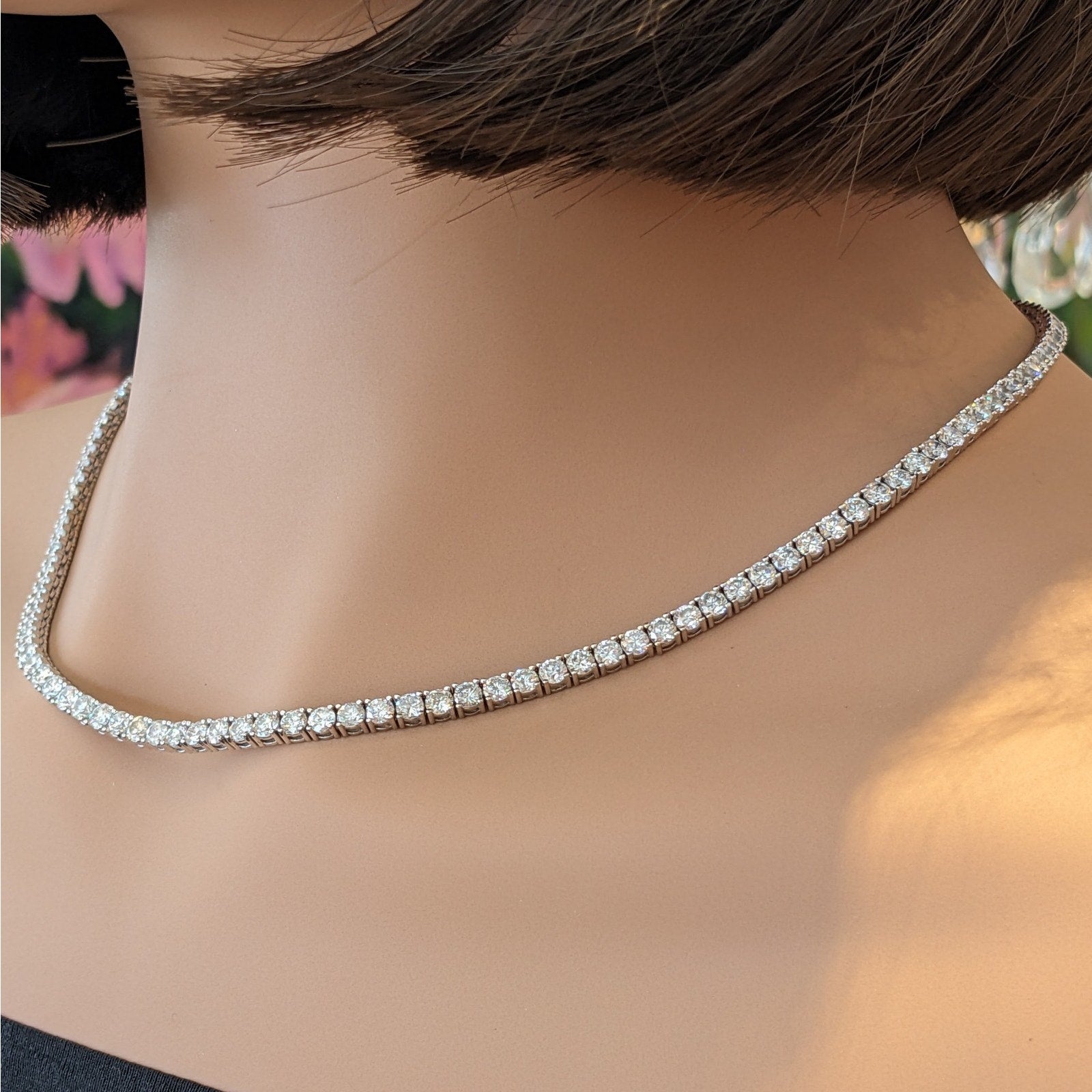 Natural Round Diamond Tennis Necklace 18.63 cttw in 14k White Gold