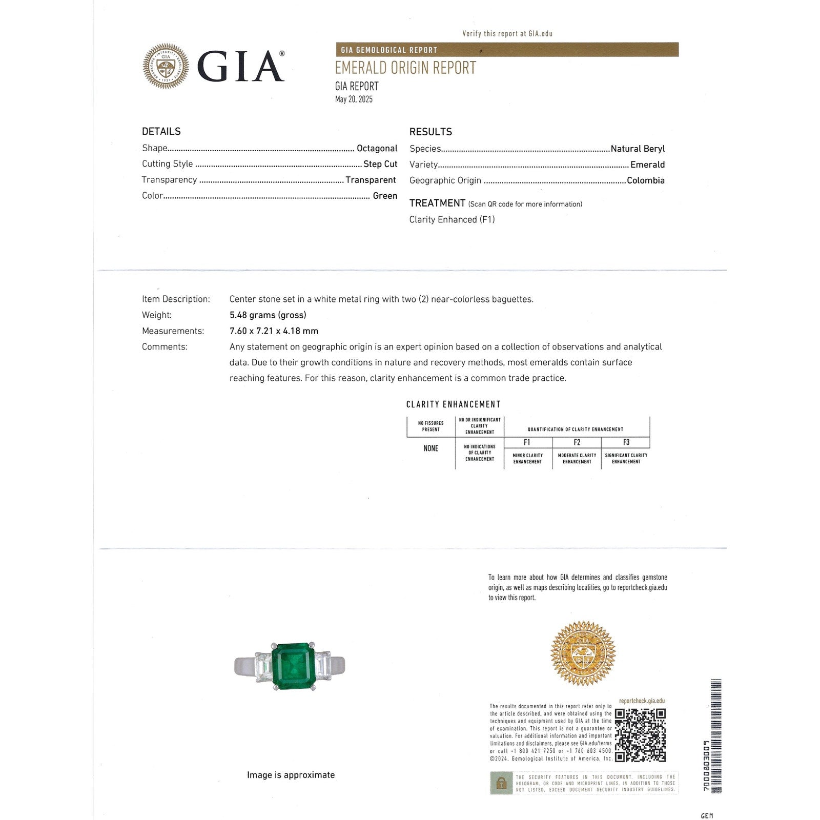 GIA 1.56 ct Colombian Emerald and Diamond 3-Stone Ring in Platinum