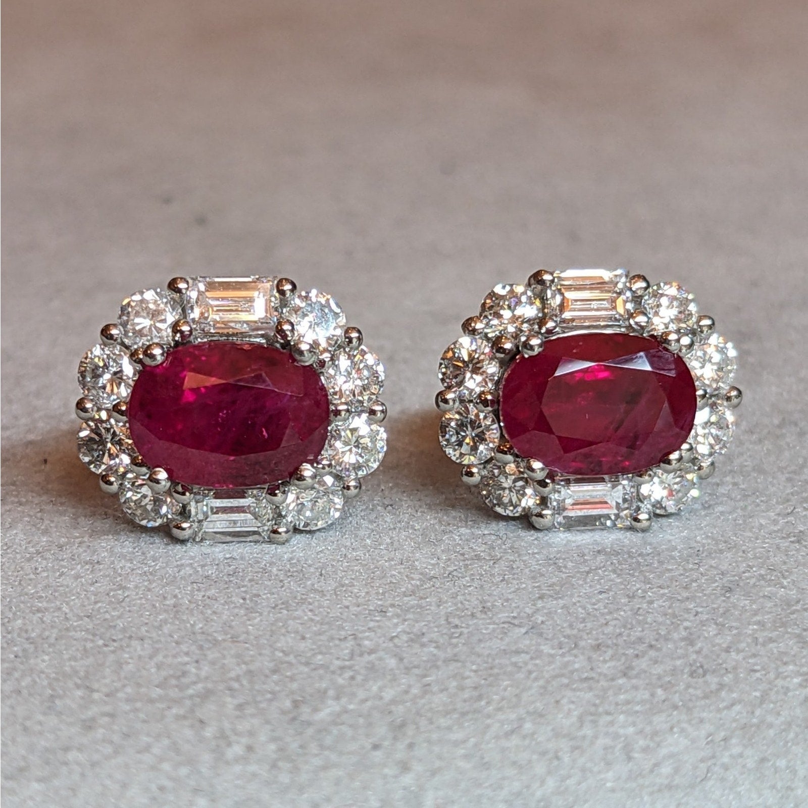 GIA Natural Burma Ruby Oval Stud Earrings with Diamonds in Platinum/18k-HM2763IB