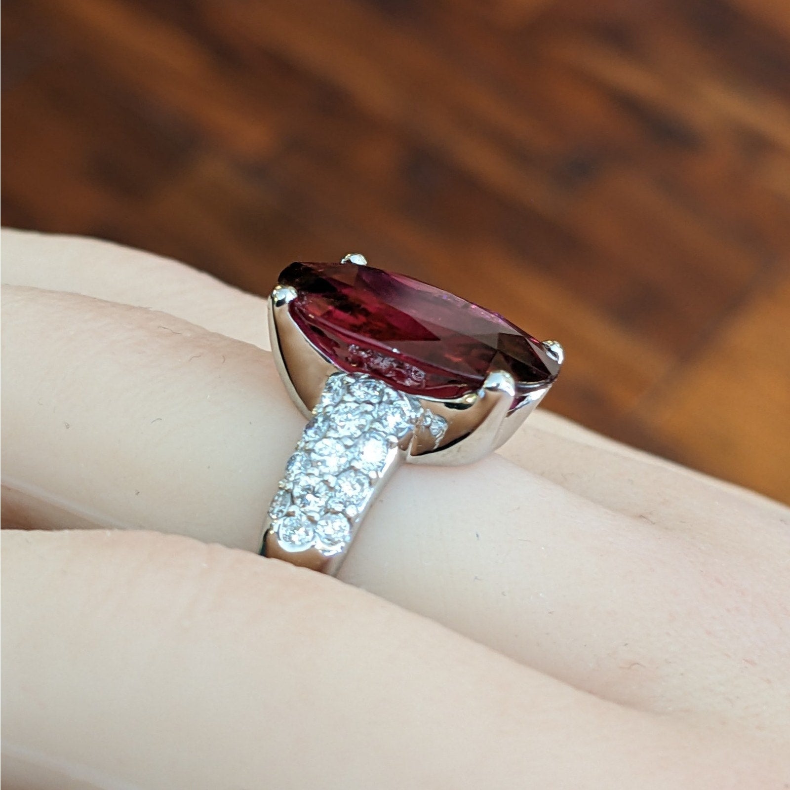 GIA 10.25ct Oval Rubellite Cocktail Ring with Diamonds in Platinum