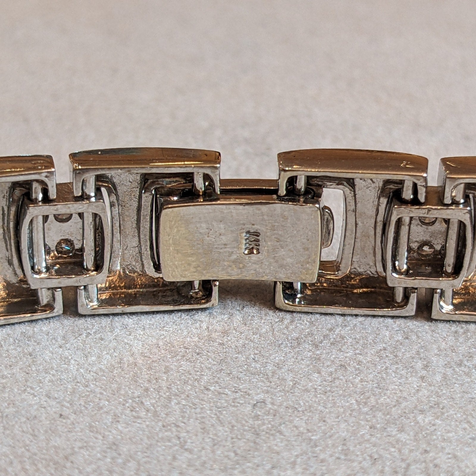 Wide Diamond Link Bracelet -8" long -in 14k Yellow White Gold