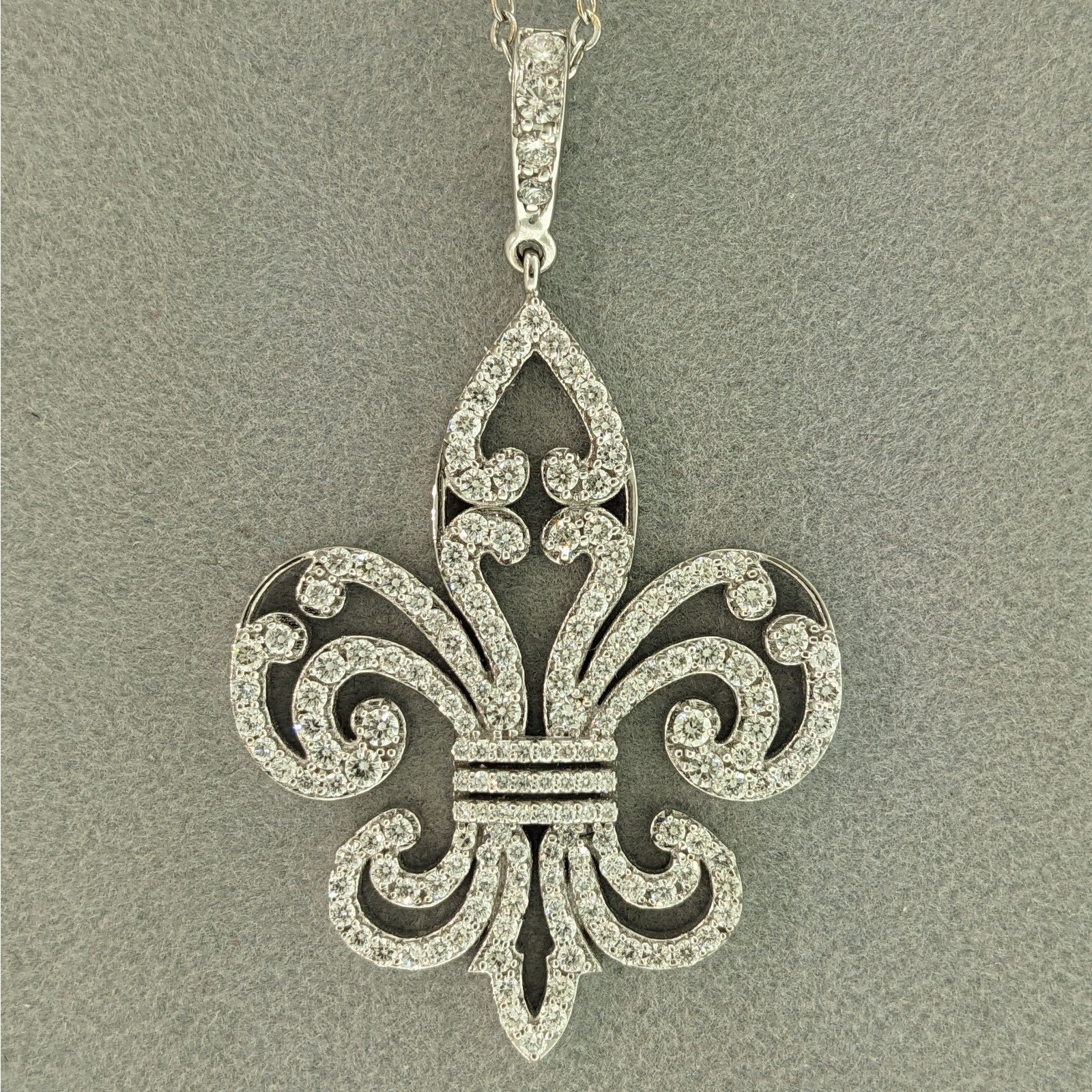 Diamond Fleur de Lis Pendant Necklace in 18k/14k White Gold