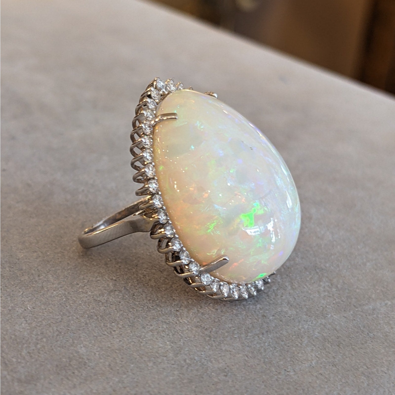 Natural 37.64 ct Opal and Diamond Ring in 18k White Gold