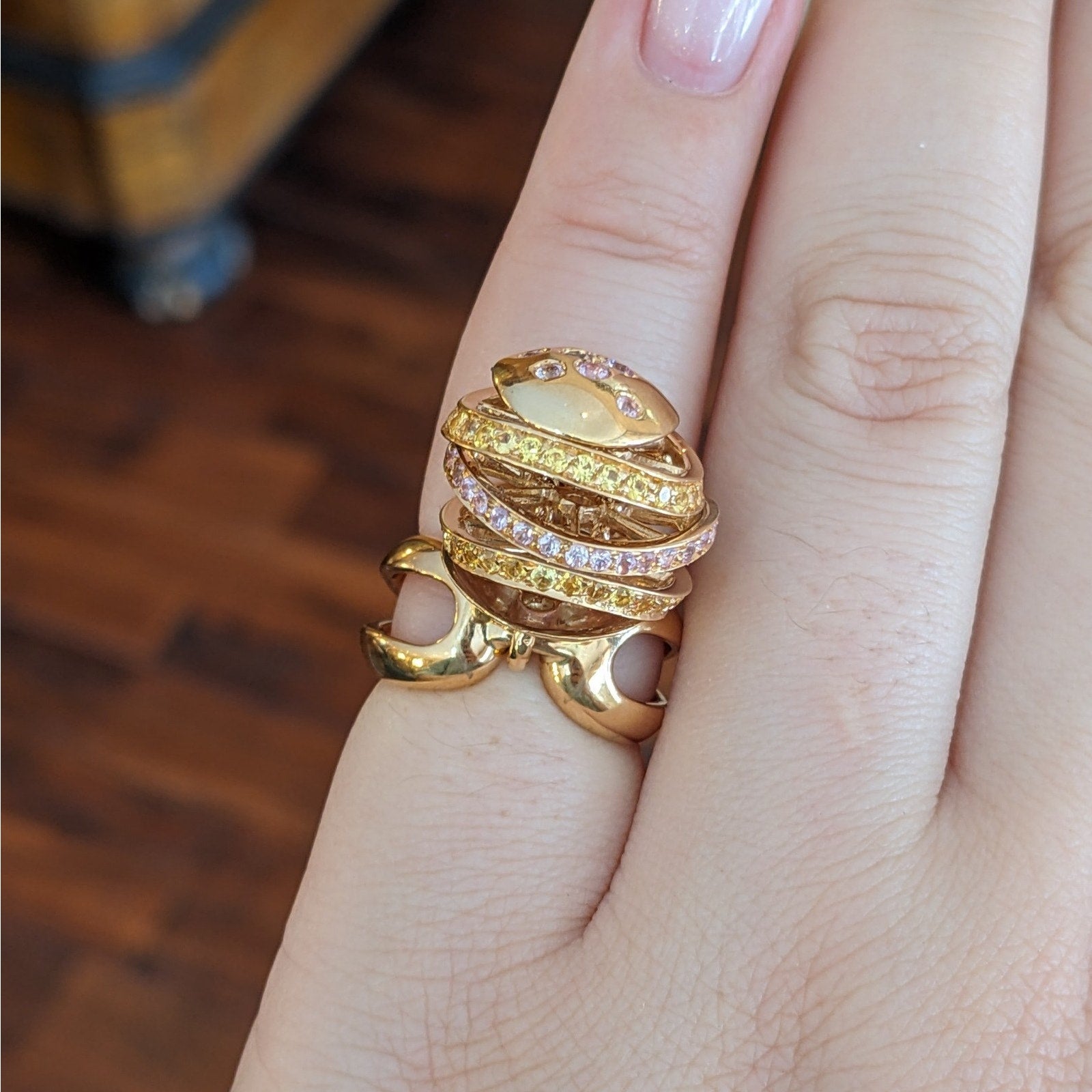 iO Si Italy Pink and Yellow Sapphire Bauble Ring in 18k Yellow Gold