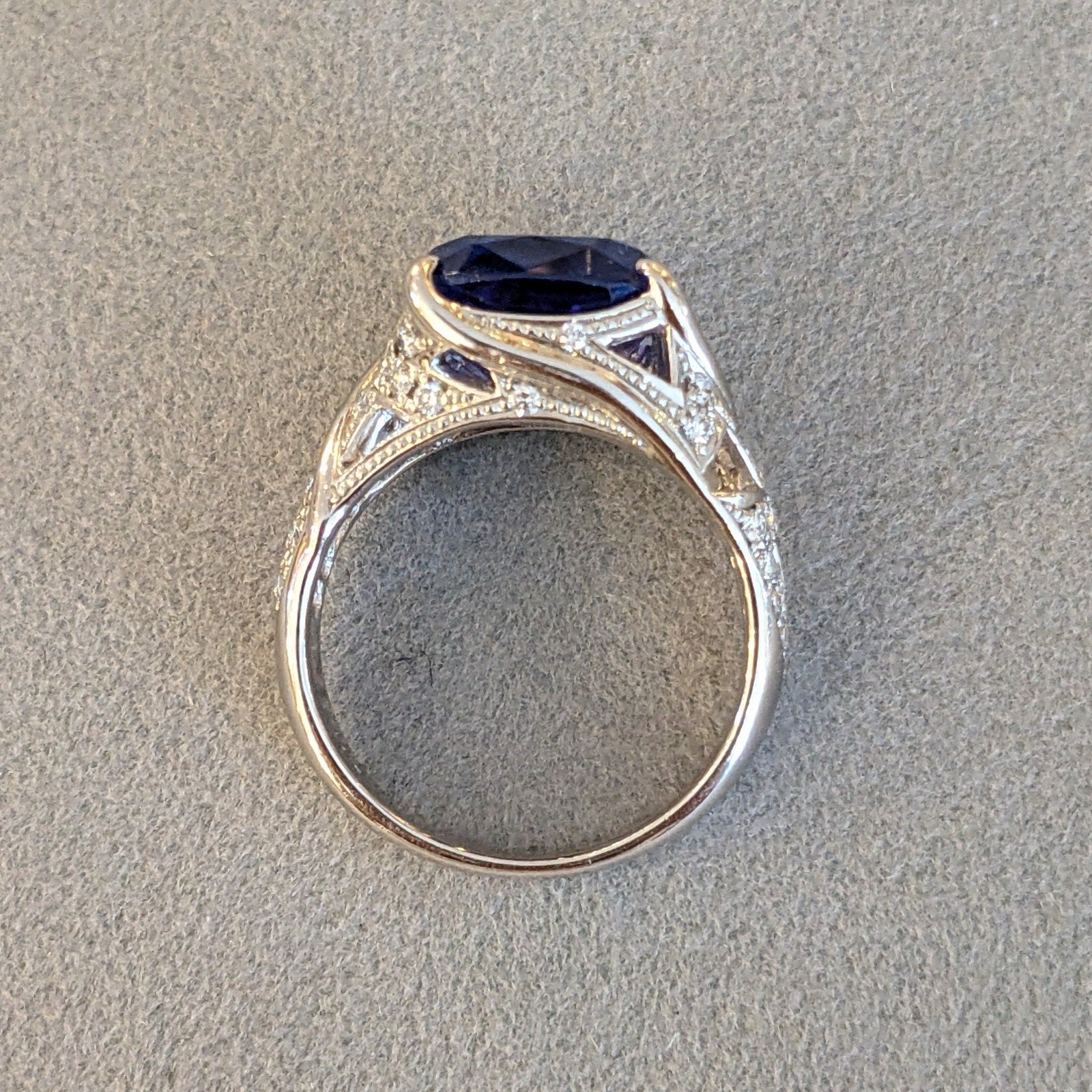 Cushion Tanzanite 6.01 ct and Diamond Ring in Platinum