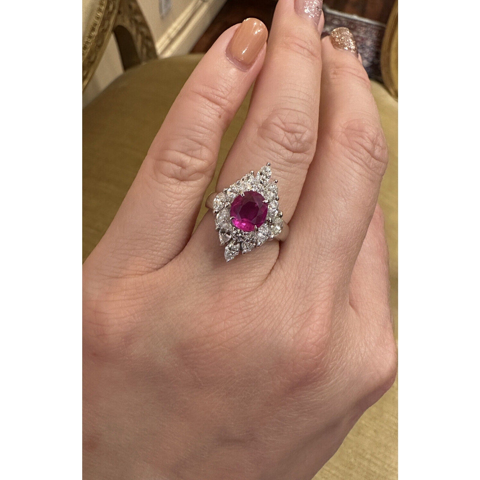 GIA 1.56 ct Natural Unheated Ruby and Diamond Ring in Platinum - HM2417BN