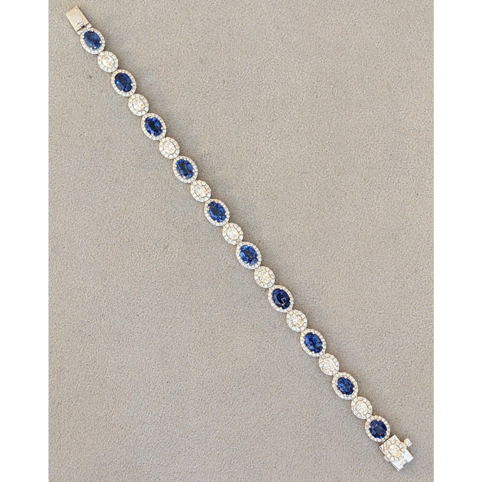 Natural Oval Sapphire and Diamond Bracelet in 14k White Gold