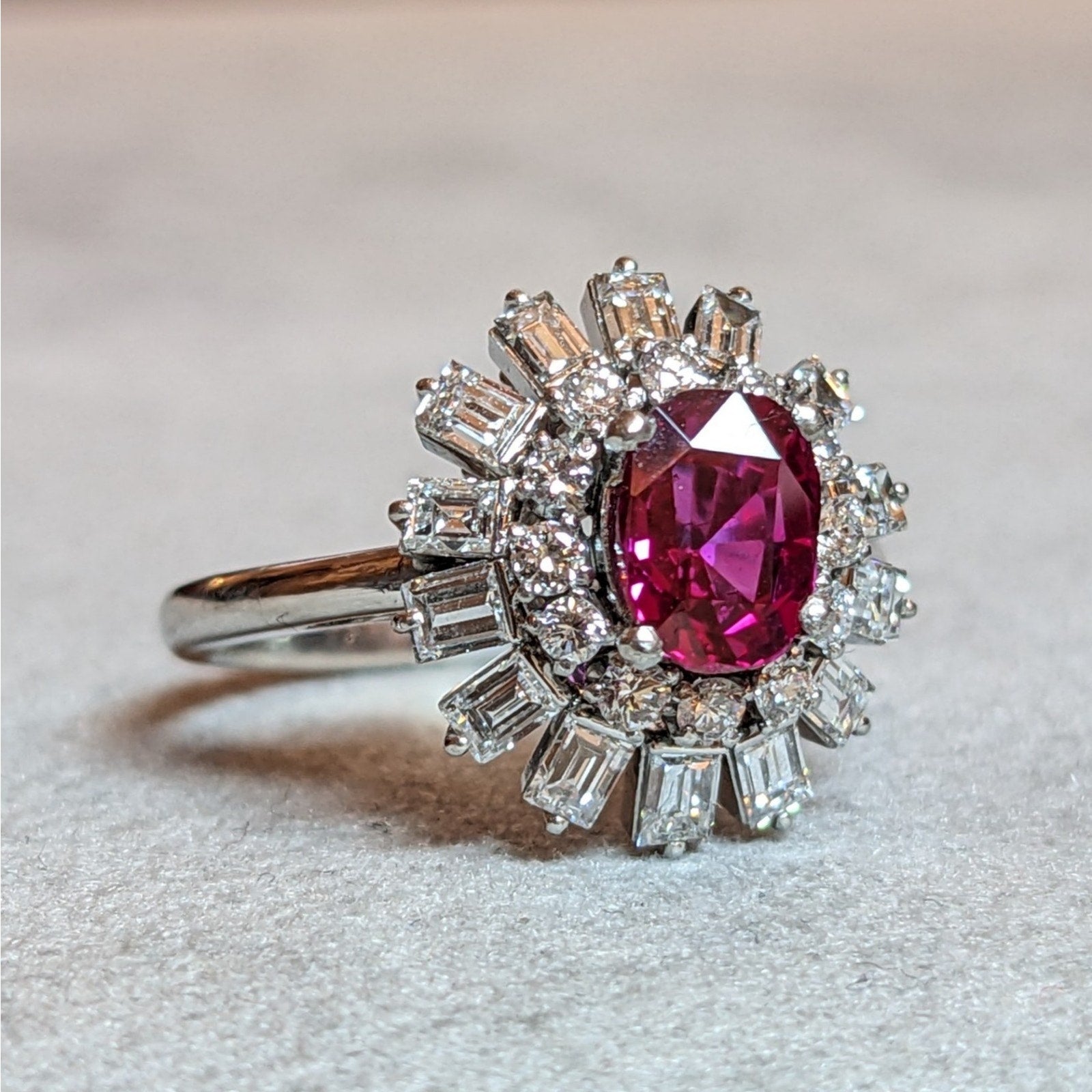 Certified Natural Unheated Ruby and Diamond Ring in Platinum