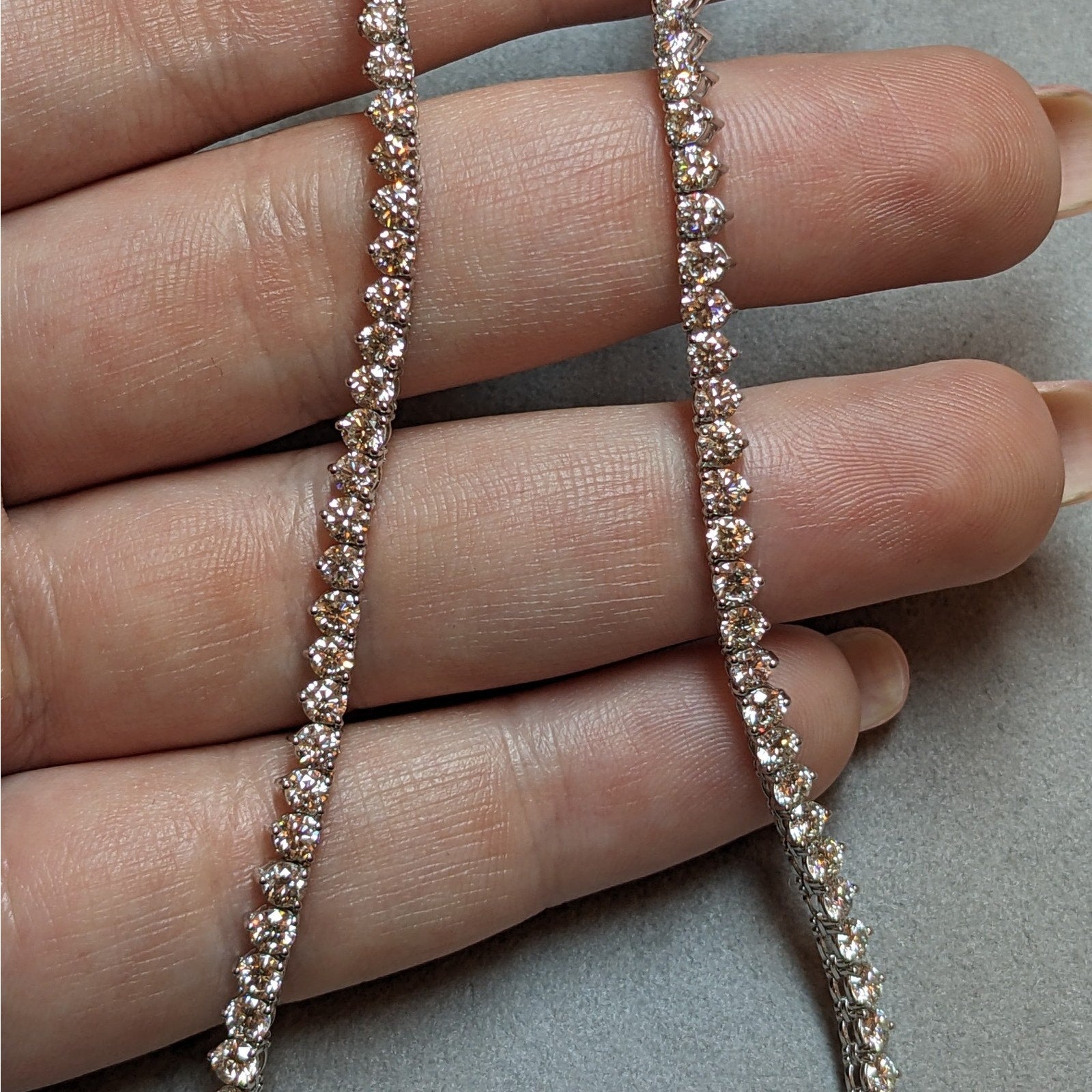 14.31 cts Diamond Tennis Necklace in 18k White Gold 16.75" long