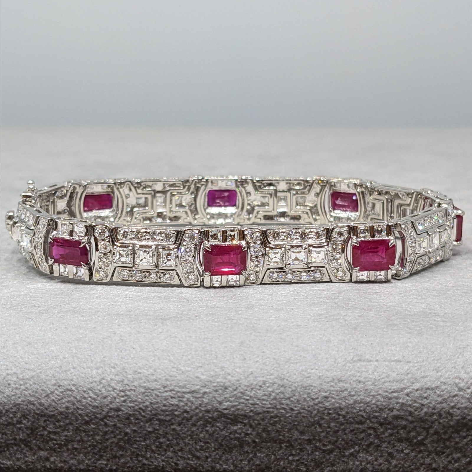 Natural Diamond and Ruby Statement Bracelet in Platinum