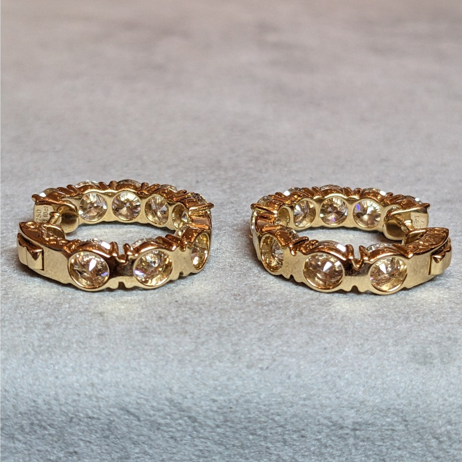Natural Diamond 8.10 ct Inside Out Hoop Earrings in 18k Yellow Gold