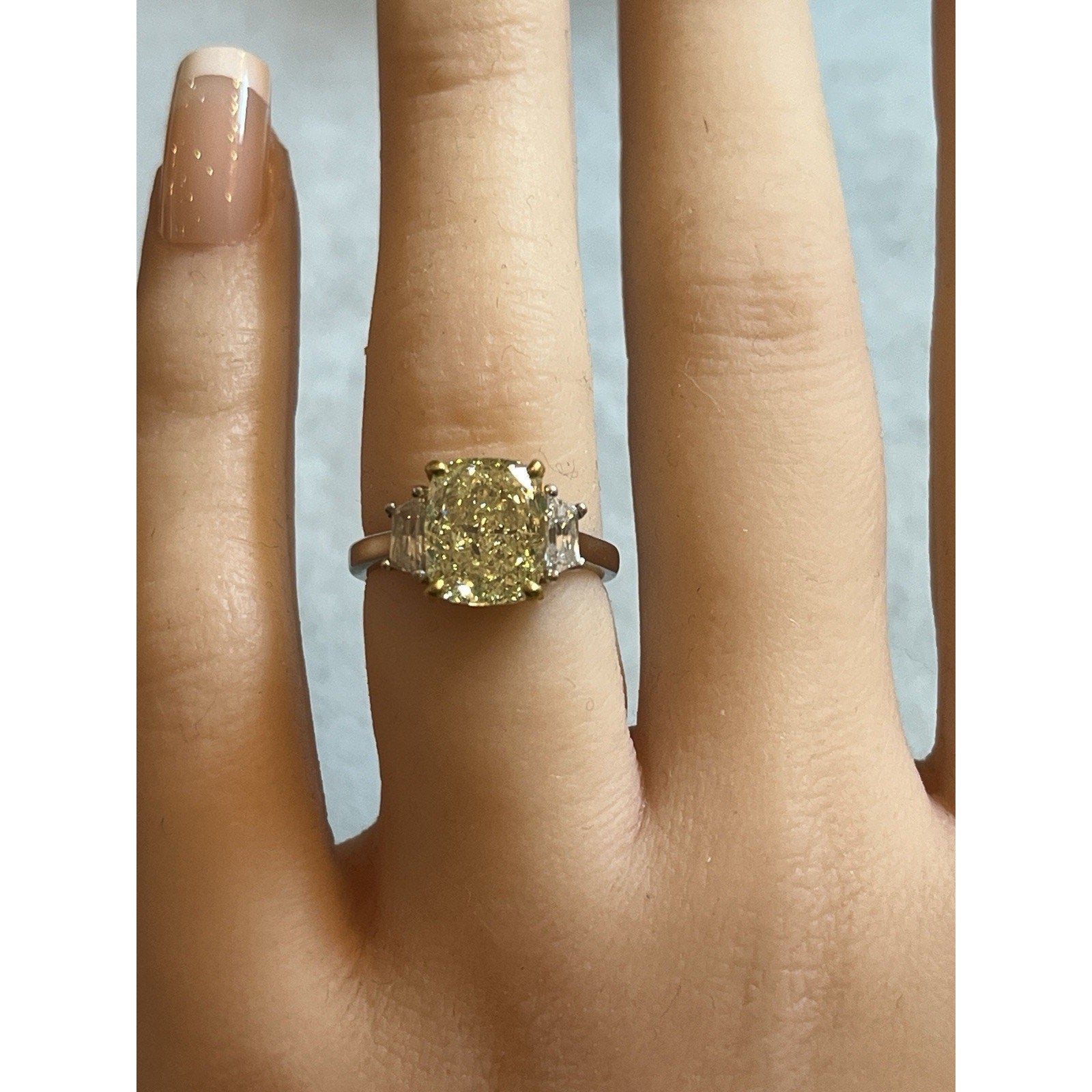 GIA 3.01 ct Fancy Light Yellow Cushion Diamond Ring in Platinum & 18k Yellow Gold