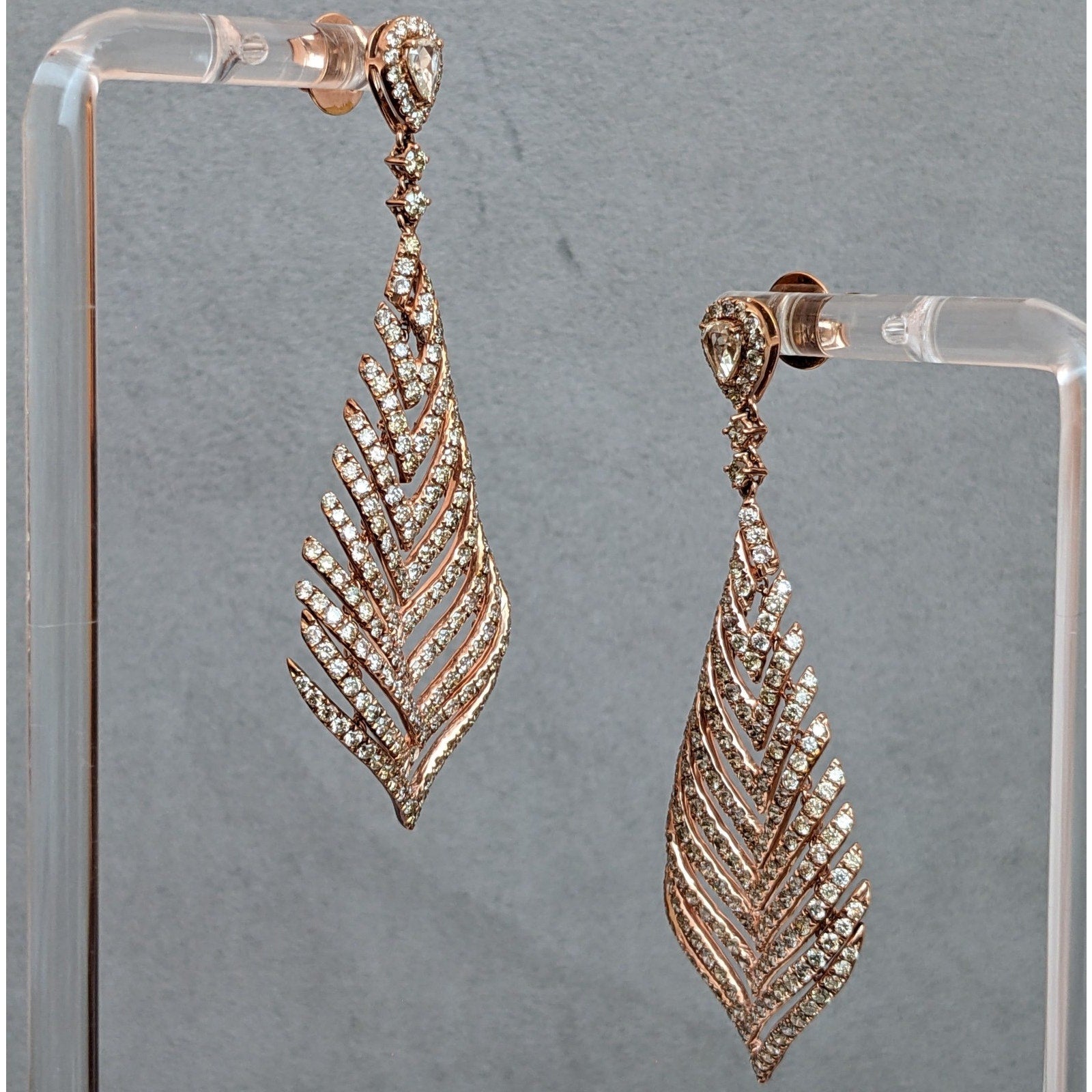 Natural Diamond Tier Drop Earrings 5.85 cttw in 18k Rose Gold