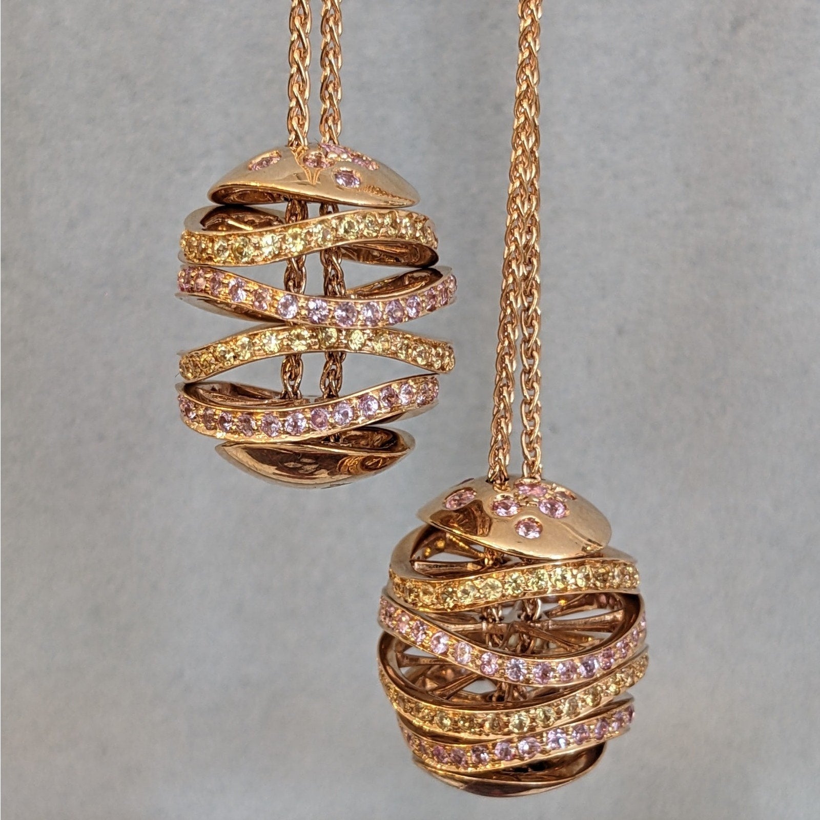 iO Si Italy Pink and Yellow Sapphire Bauble Earrings in 18k Gold