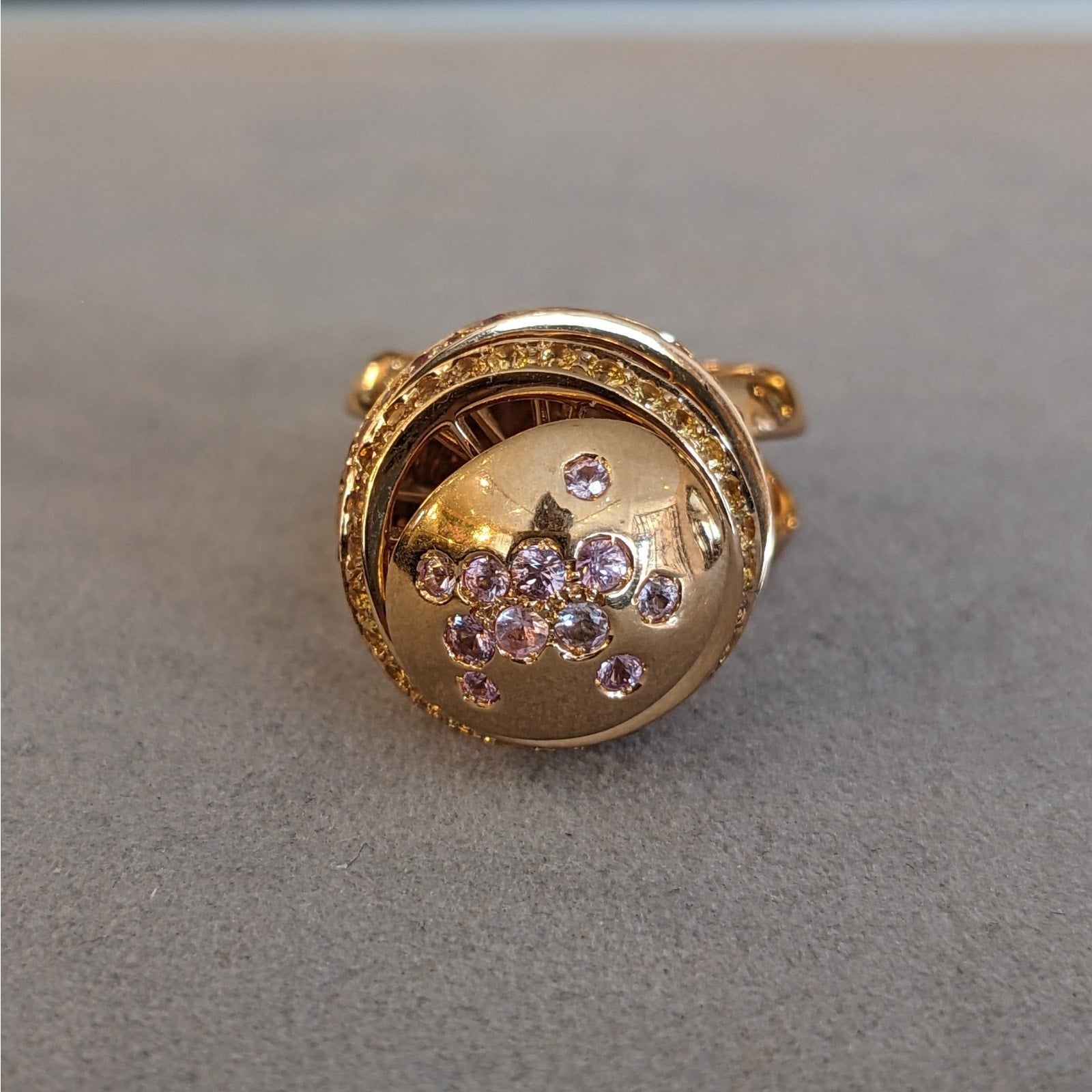 iO Si Italy Pink and Yellow Sapphire Bauble Ring in 18k Yellow Gold