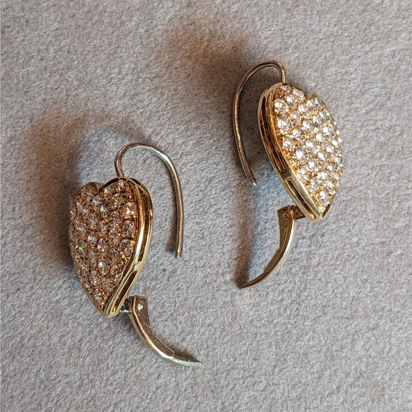 Diamond Pave Heart Drop Earrings in 14k Yellow Gold/Platinum- HM2304SB