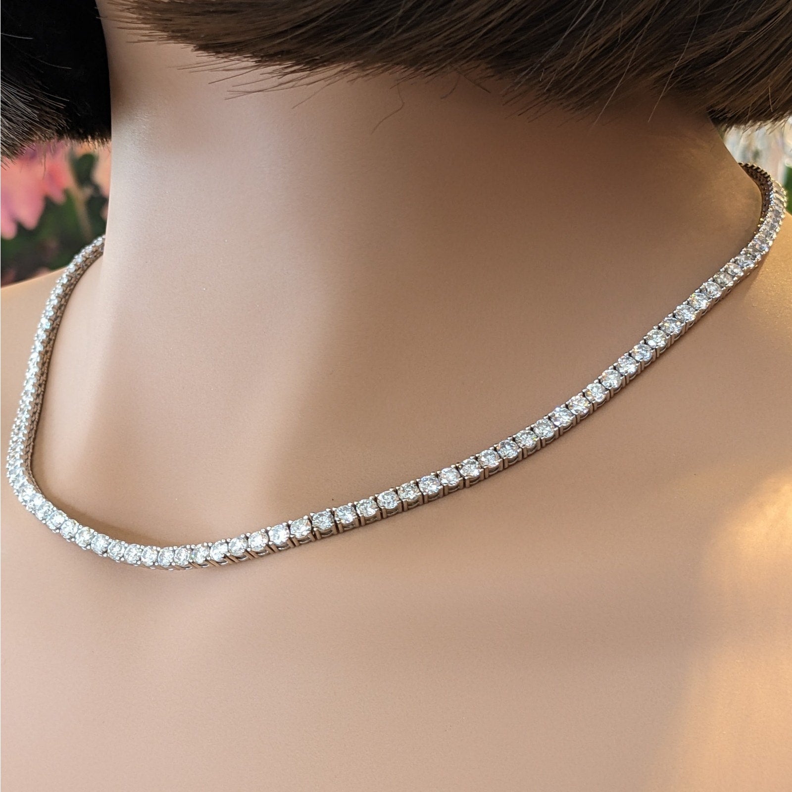 Natural Round Diamond Tennis Necklace 18.63 cttw in 14k White Gold 18.25"