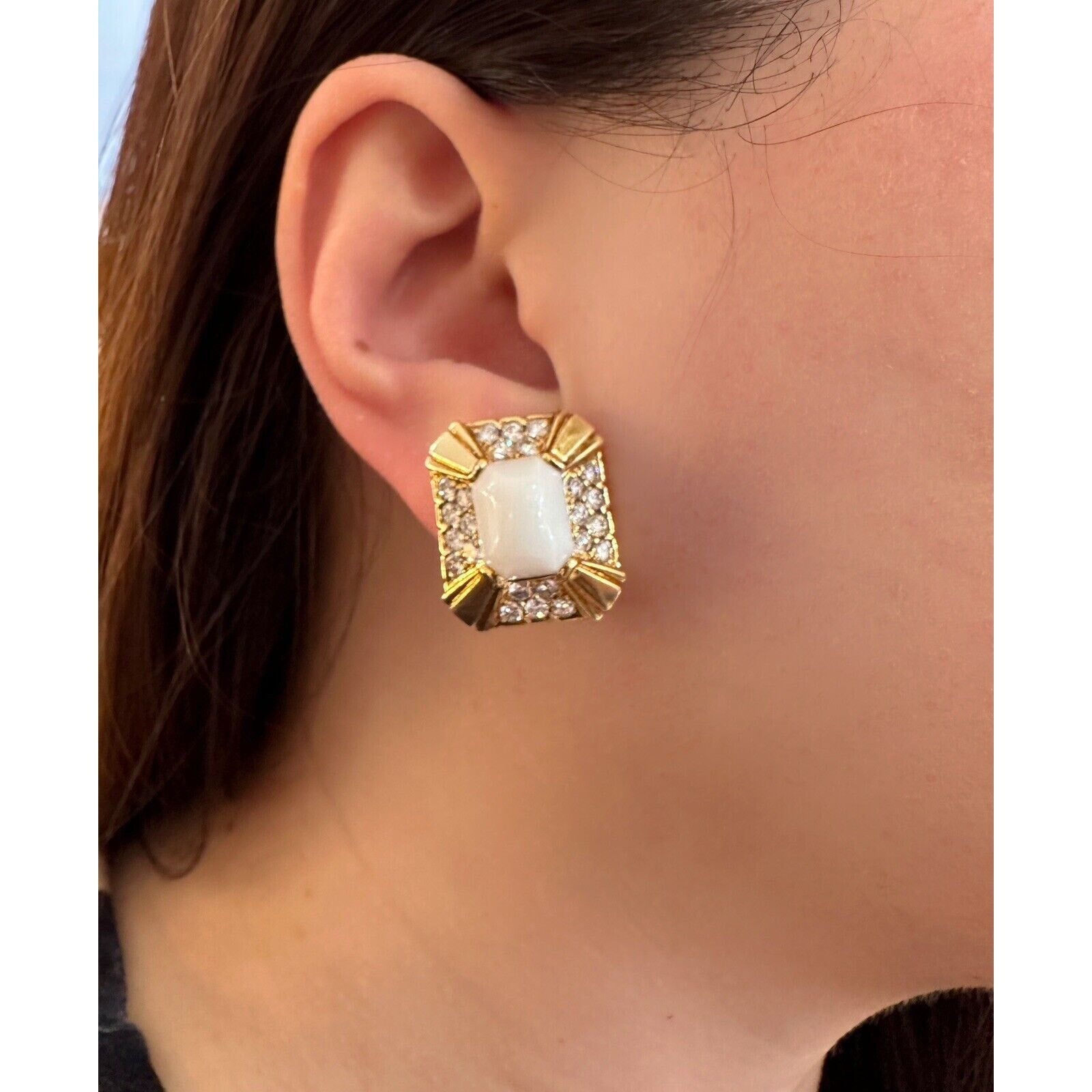 White Coral and Diamond Earrings in 18k/14k Yellow Gold - HM2526AE