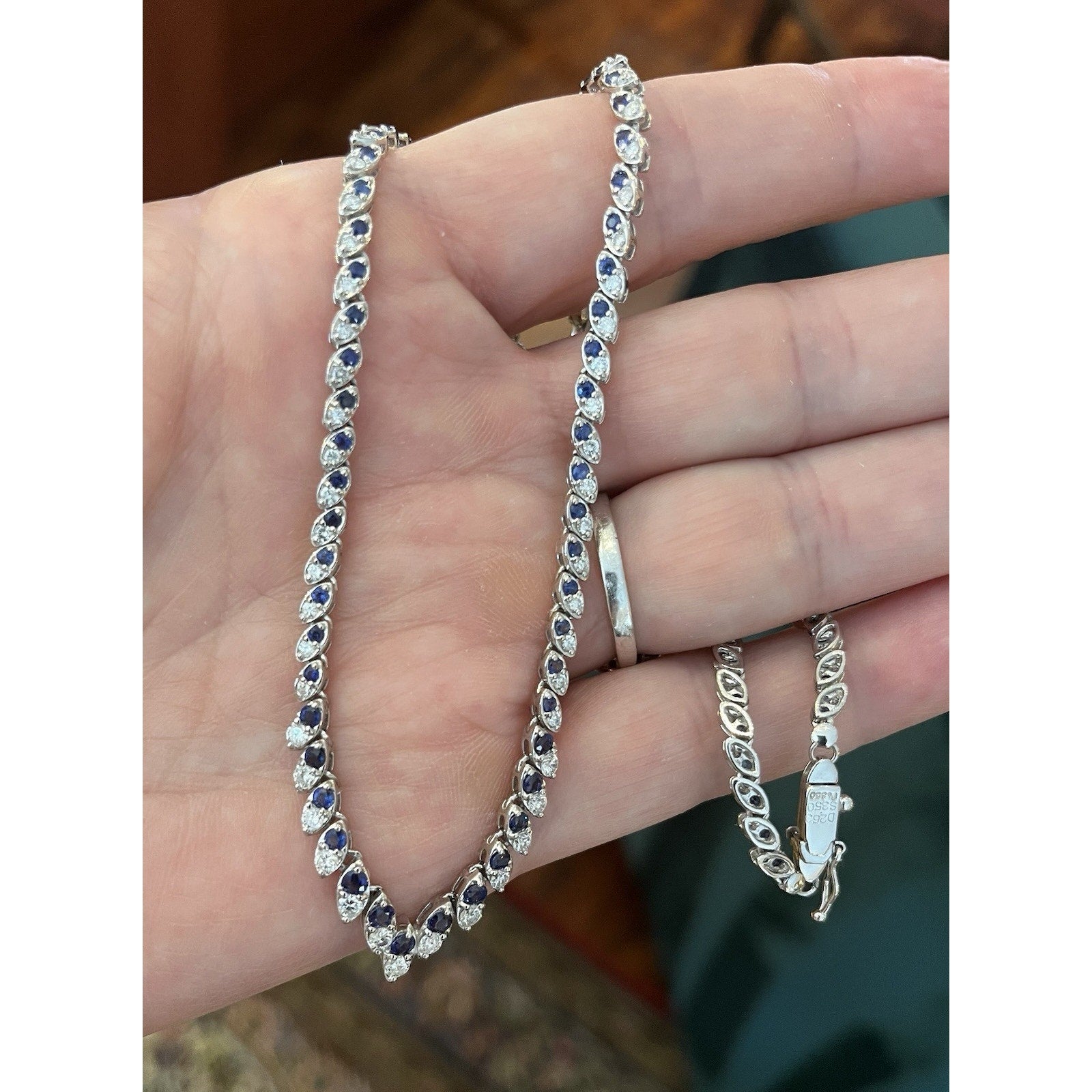 Natural Blue Sapphire and Diamond V Choker Necklace in Platinum