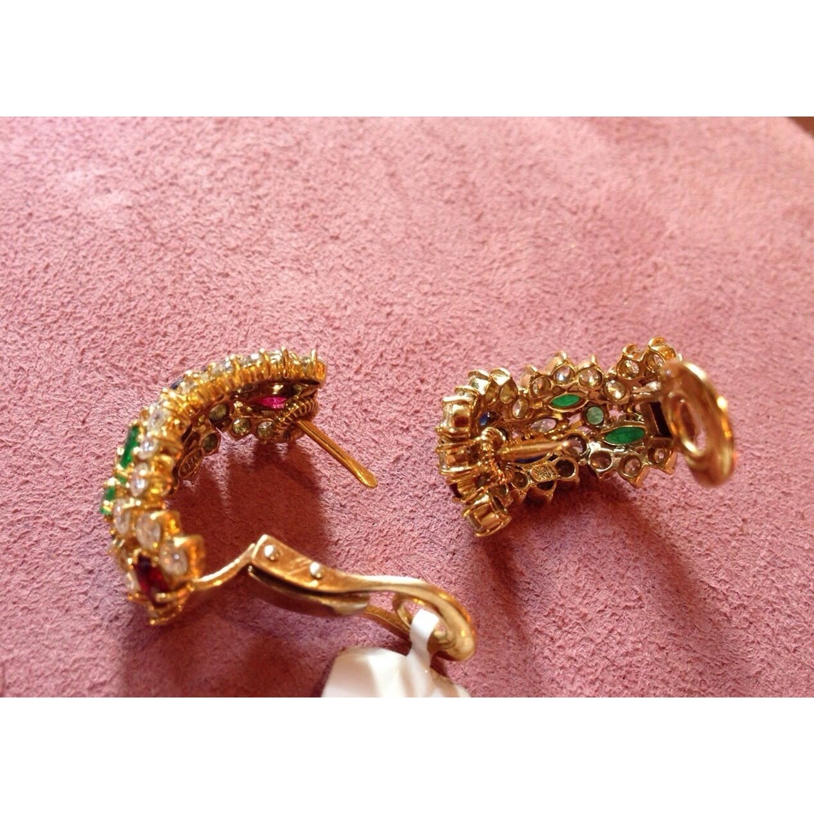 5.45 ct Ruby, Emerald, Sapphire & Diamond Earrings in 18k Yellow Gold