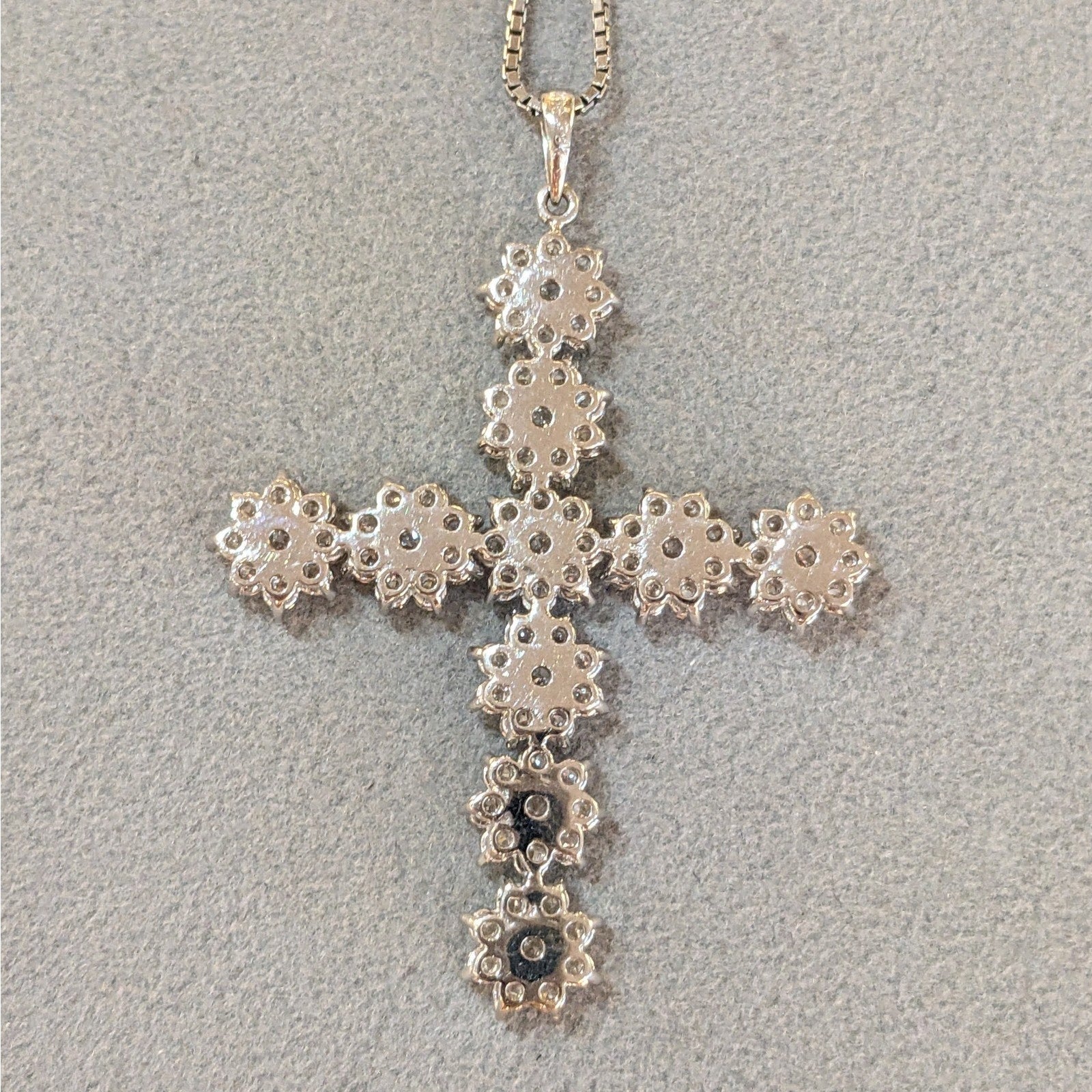 Natural Diamond Cross Pendant Necklace in 18k White Gold & Platinum