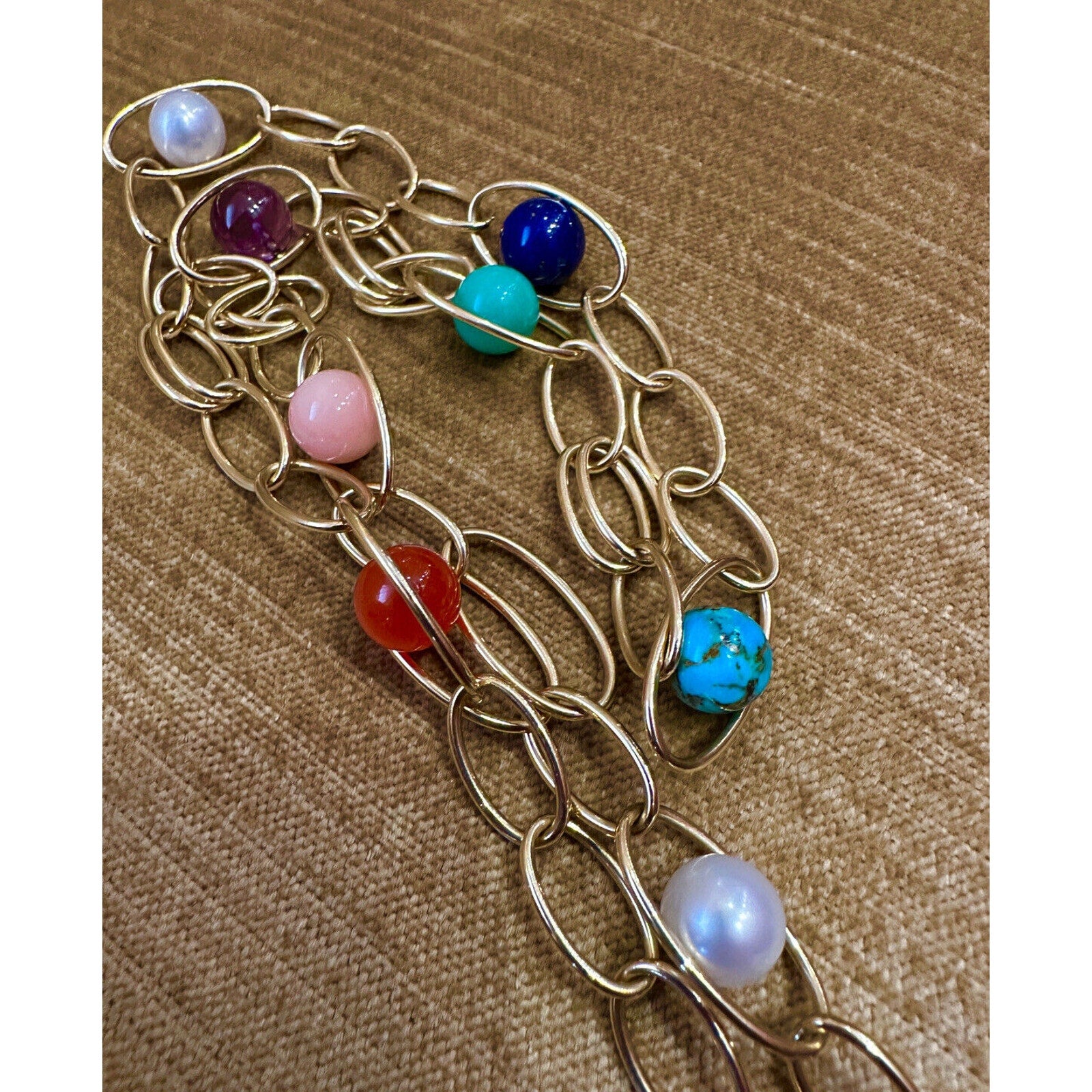 Ippolita 36" Open Link Necklace with Multi-stone Beads 18k Yellow Gold-HM2422BA