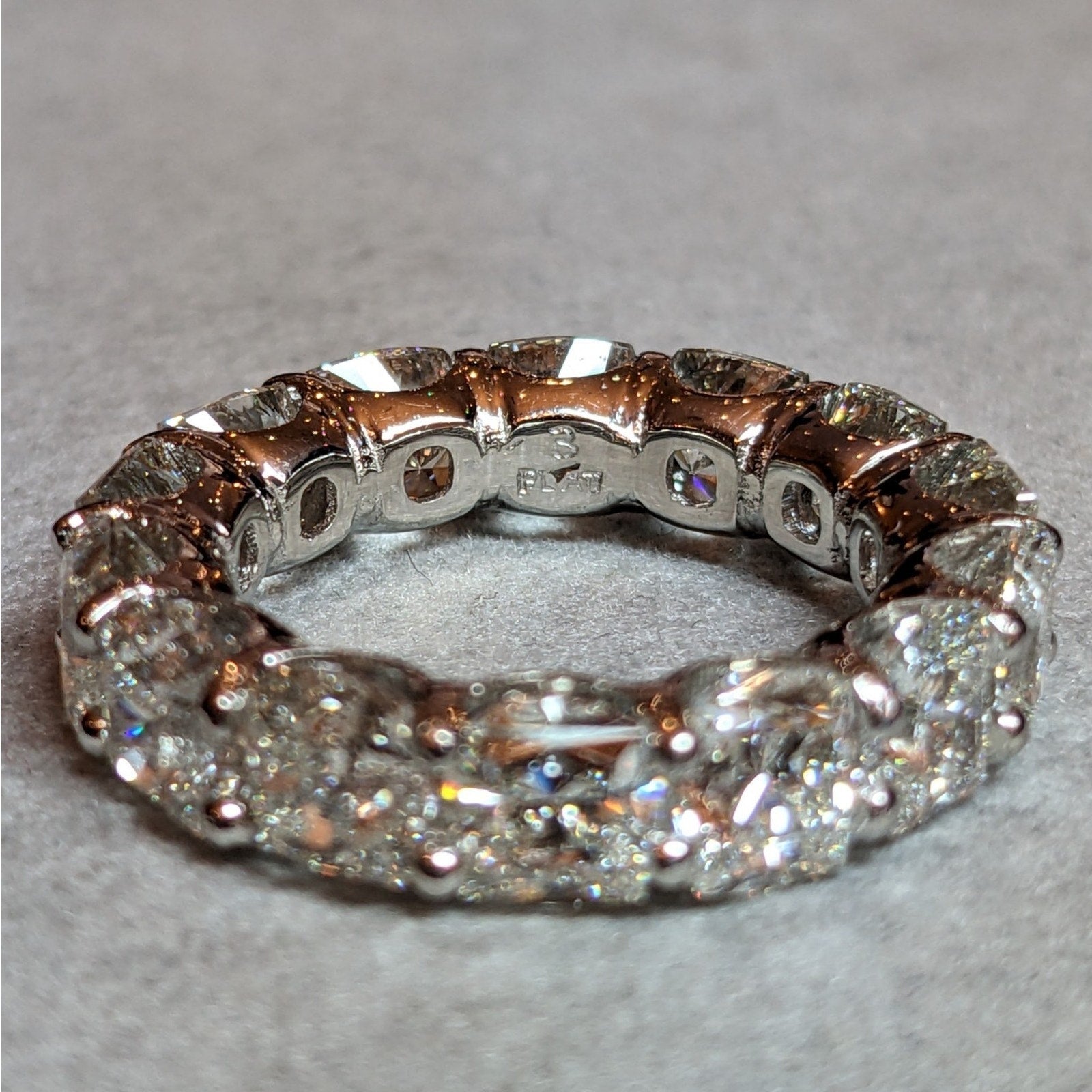 Cushion Cut Diamond Eternity Band Ring 10.00 cttw Size 6.75 in Platinum