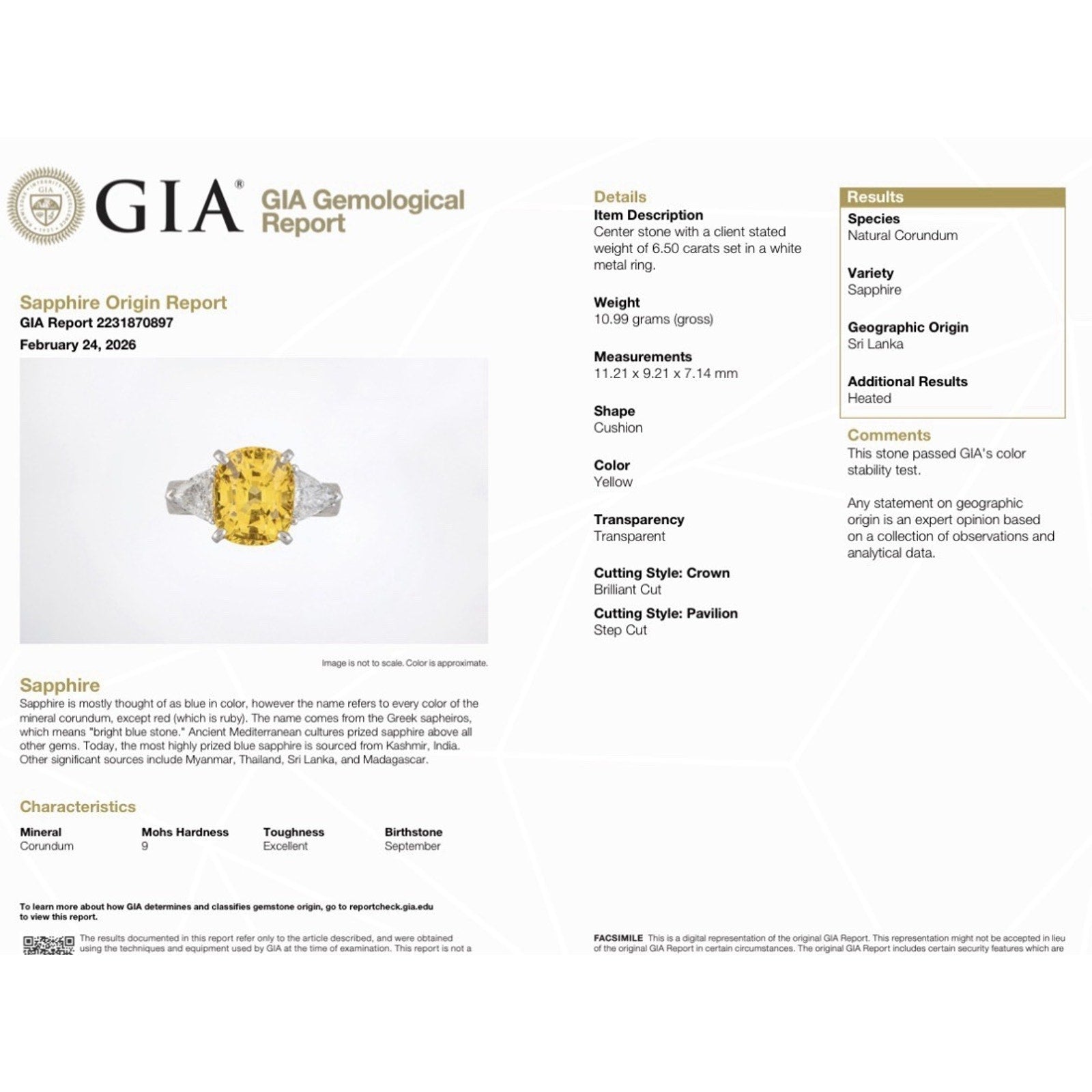 GIA 6.50cts Cushion Yellow Sapphire & Diamond 3-Stone Ring in Platinum