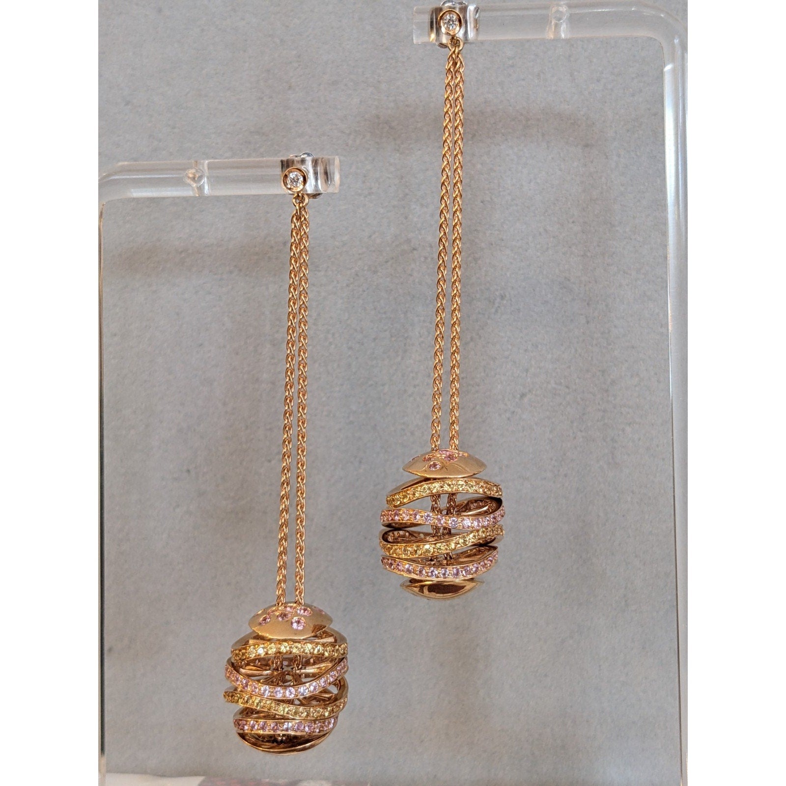 iO Si Italy Pink and Yellow Sapphire Bauble Earrings in 18k Gold